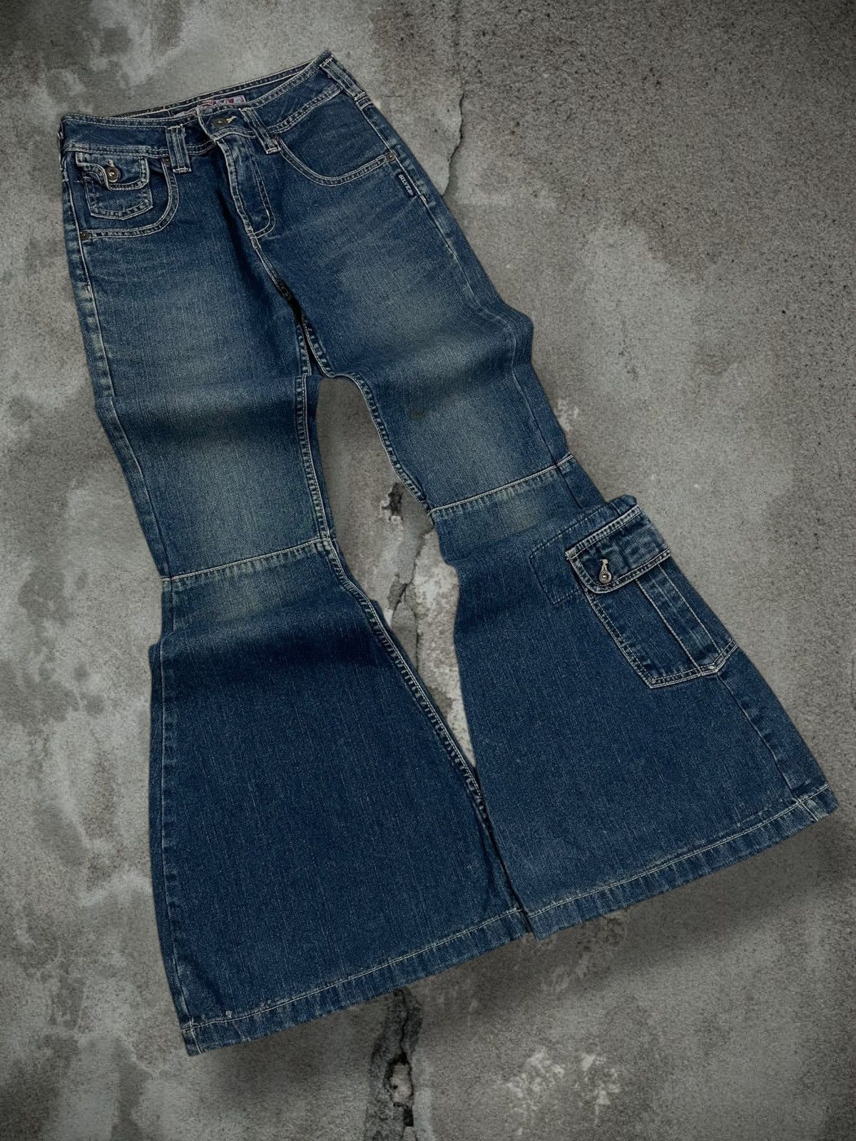 Japanese Brand Vintage 1990s Japan Designer Silver Big Bootcut Denim Size US 26 / EU 42 - 2 Thumbnail