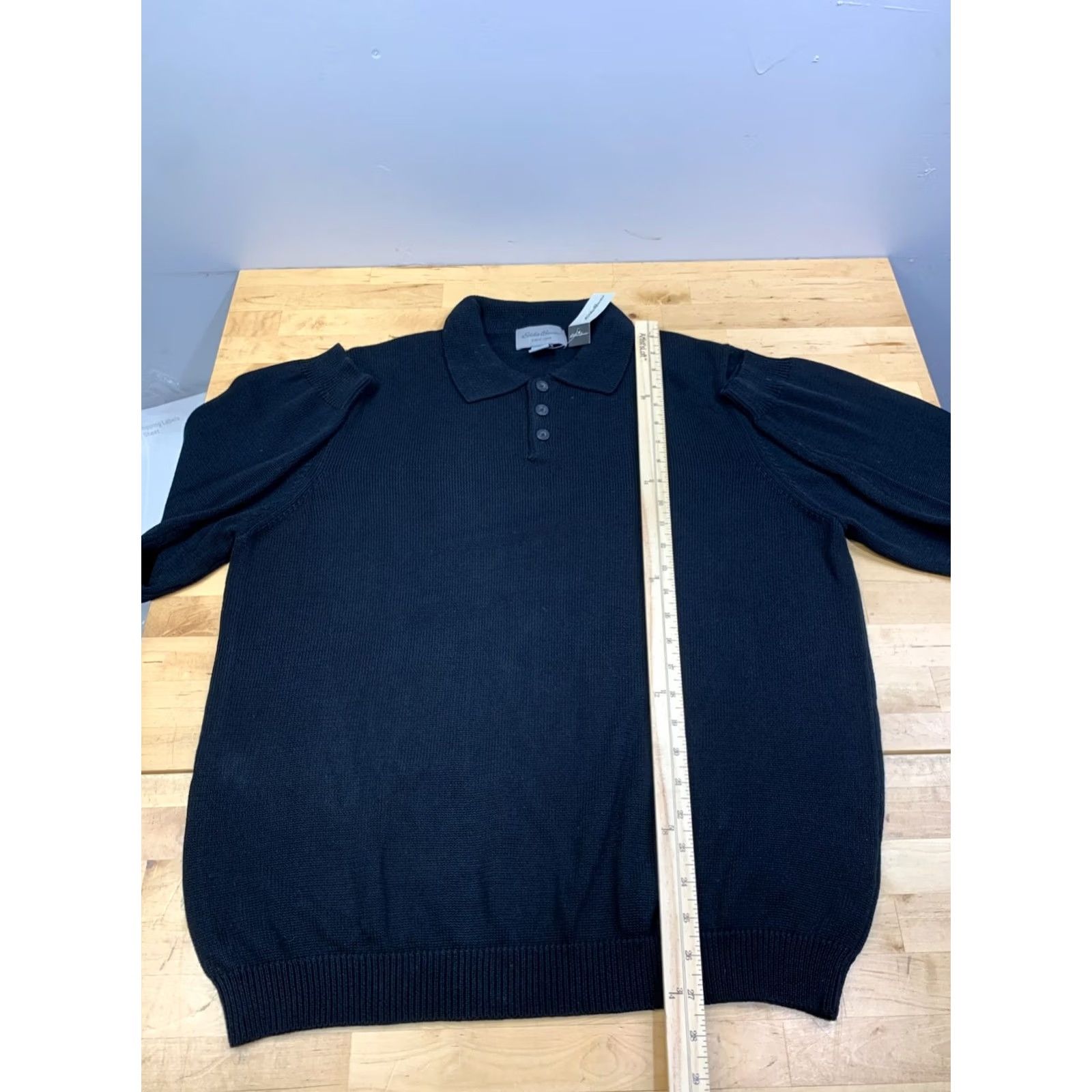 Eddie Bauer VINTAGE Eddie Bauer Polo Sweater Shirt Mens L Black Cotton Knit Long Sleeve Button Pullover Winter Fall 13345 Size US L / EU 52-54 / 3 - 3 Thumbnail