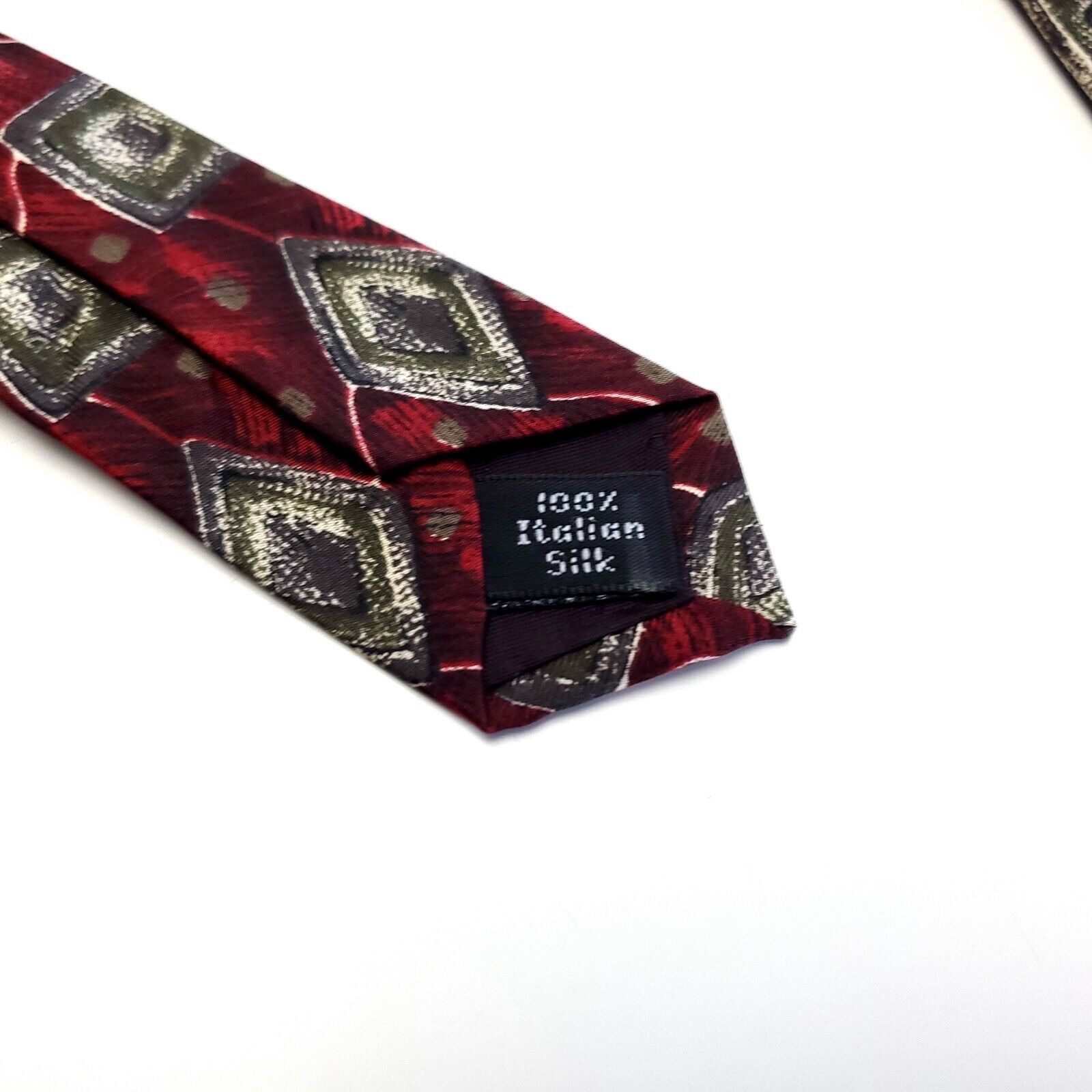 Henry Grethel Henry Grethel Red Tan Abstract Print Short Wide Silk Tie Size ONE SIZE - 4 Thumbnail