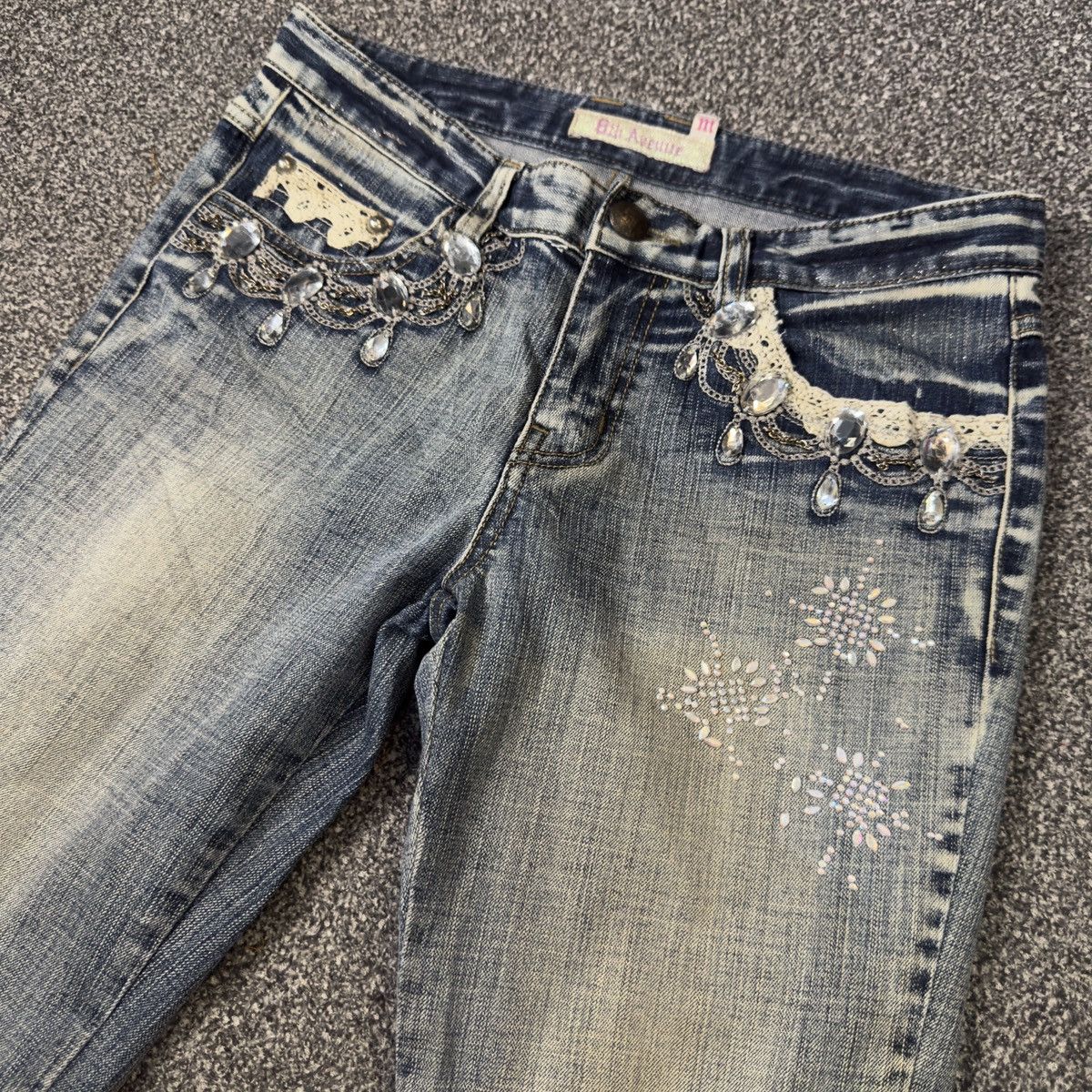 Hysteric Glamour Flare Sick 🔥 6th Avenue Rhinestone Lace Jeans LGB Style Size 30" / US 8 / IT 44 - 3 Thumbnail