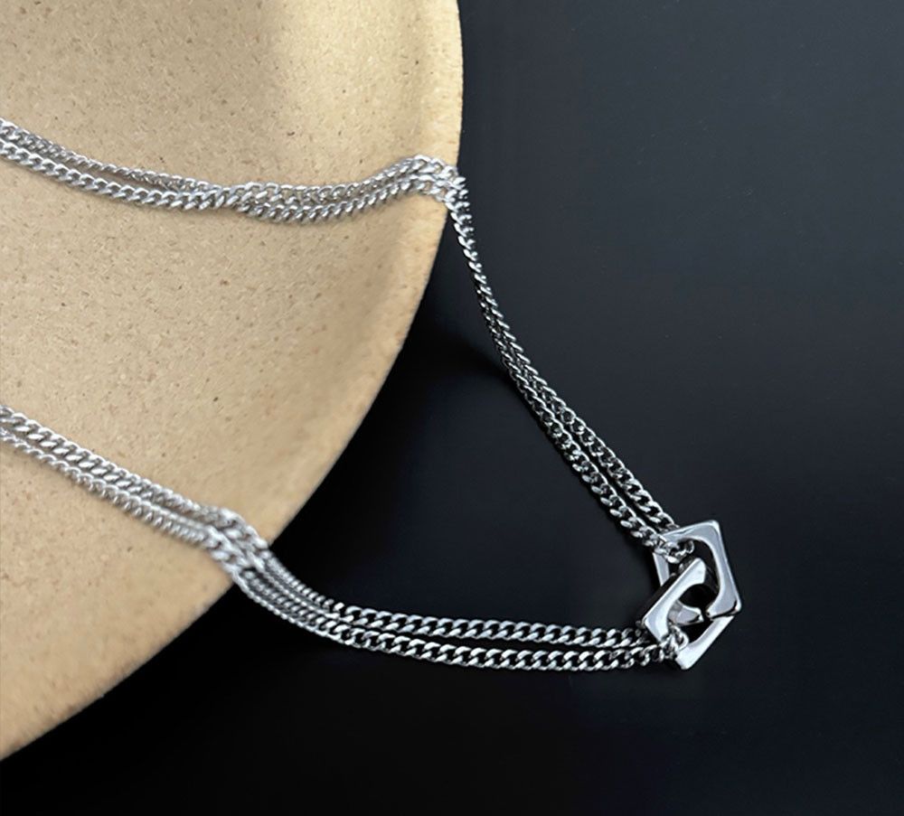 Jewelry Double Block Lock Necklace Size ONE SIZE - 4 Thumbnail