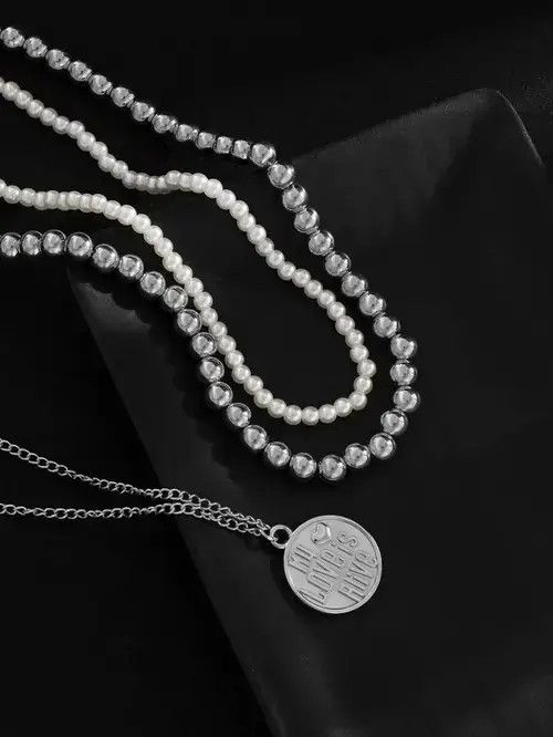 Jewelry Retro Punk Necklace Pearl 3pc set Size ONE SIZE - 2 Thumbnail