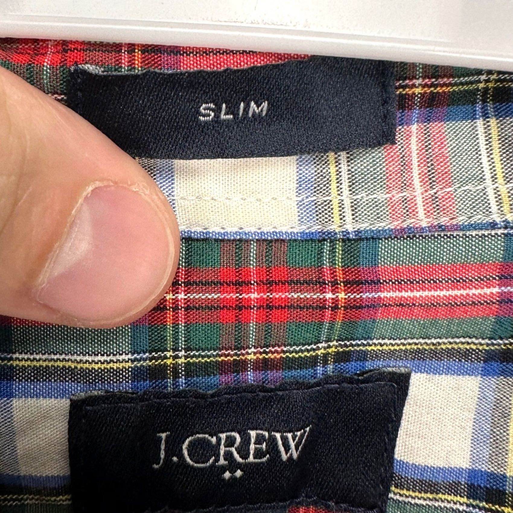 Vintage J Crew Mens Button Down Shirt Large Red White Plaid Long Sleeve Pocket Slim Fit Size US L / EU 52-54 / 3 - 6 Thumbnail
