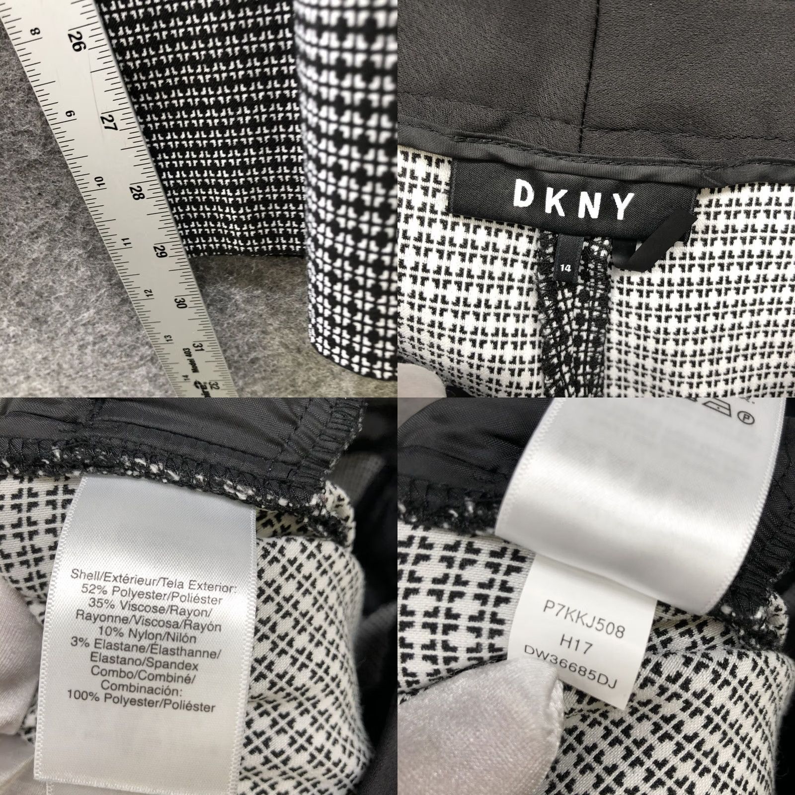 DKNY DKNY Dress Pants Womens 14 Slim Straight Printed Black White Satin Trim Dress Pants Women 14 Black Satin Trim Size 36" / US 14 / IT 50 - 8 Thumbnail