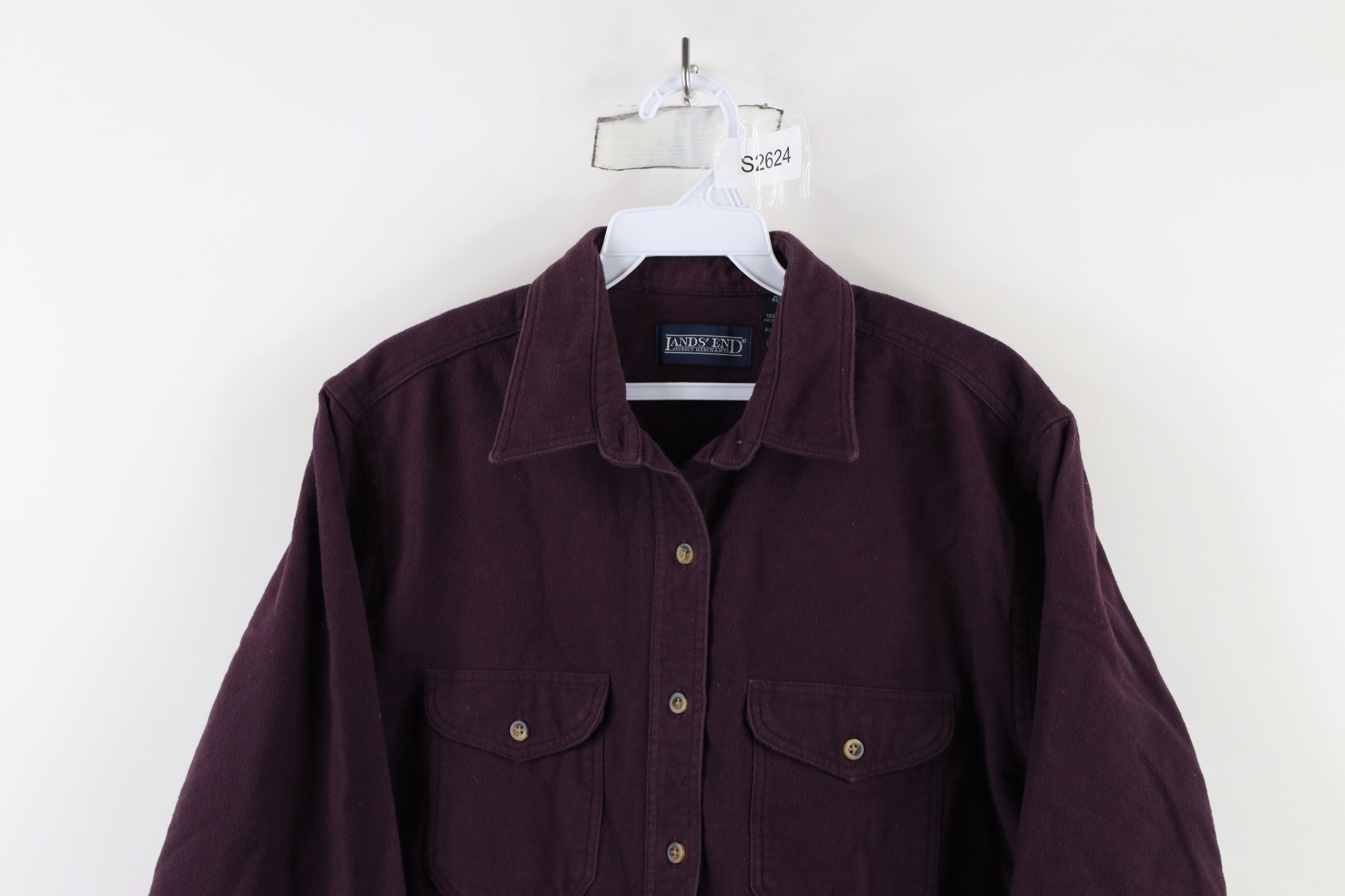 Lands' End × Vintage Vintage 90s Lands End Chamois Cloth Button Shirt Purple Size M / US 6-8 / IT 42-44 - 2 Thumbnail