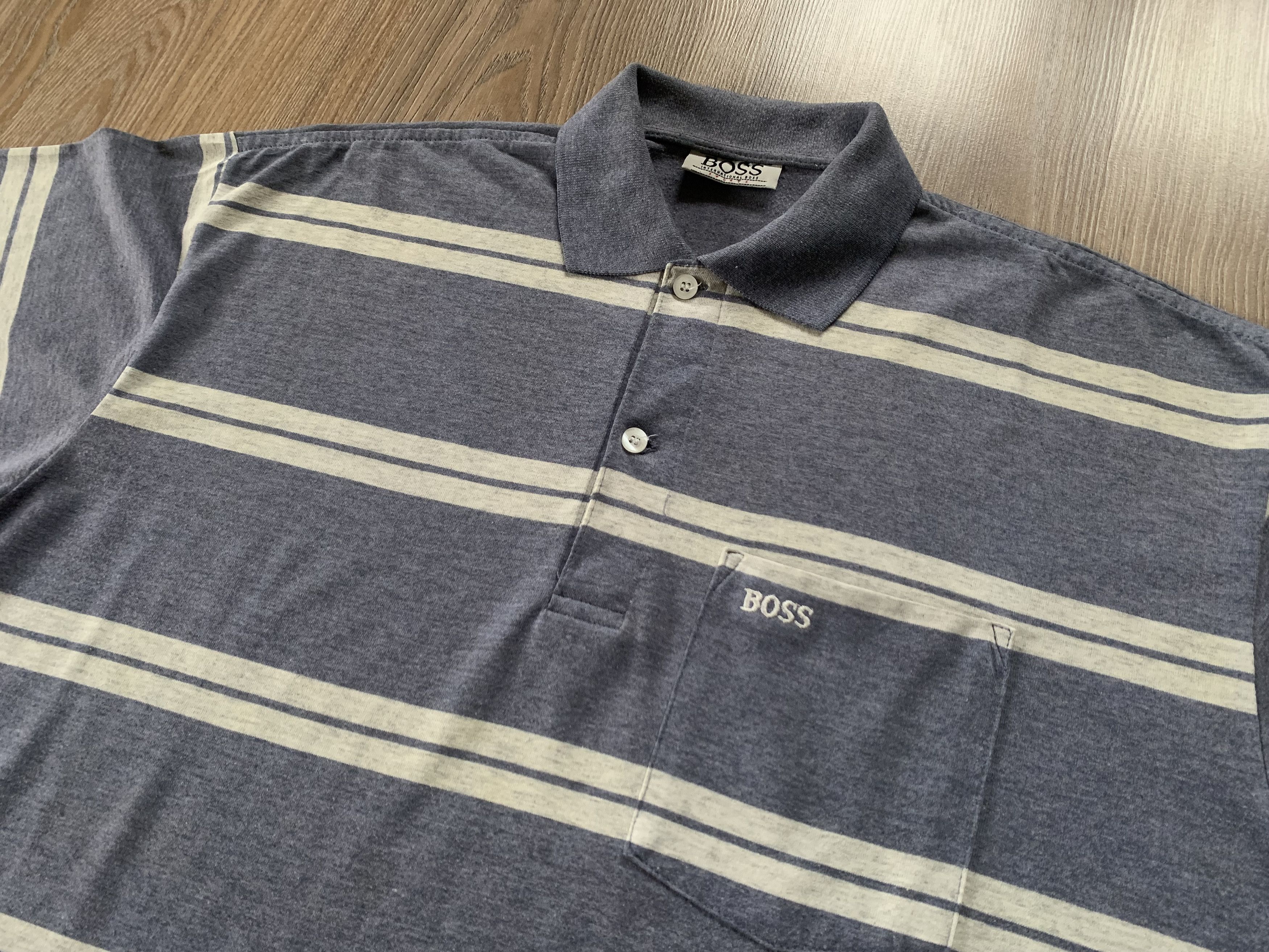 Hugo Boss Vintage Hugo Boss Grey Stripe Cotton T Shirt Size US L / EU 52-54 / 3 - 4 Thumbnail