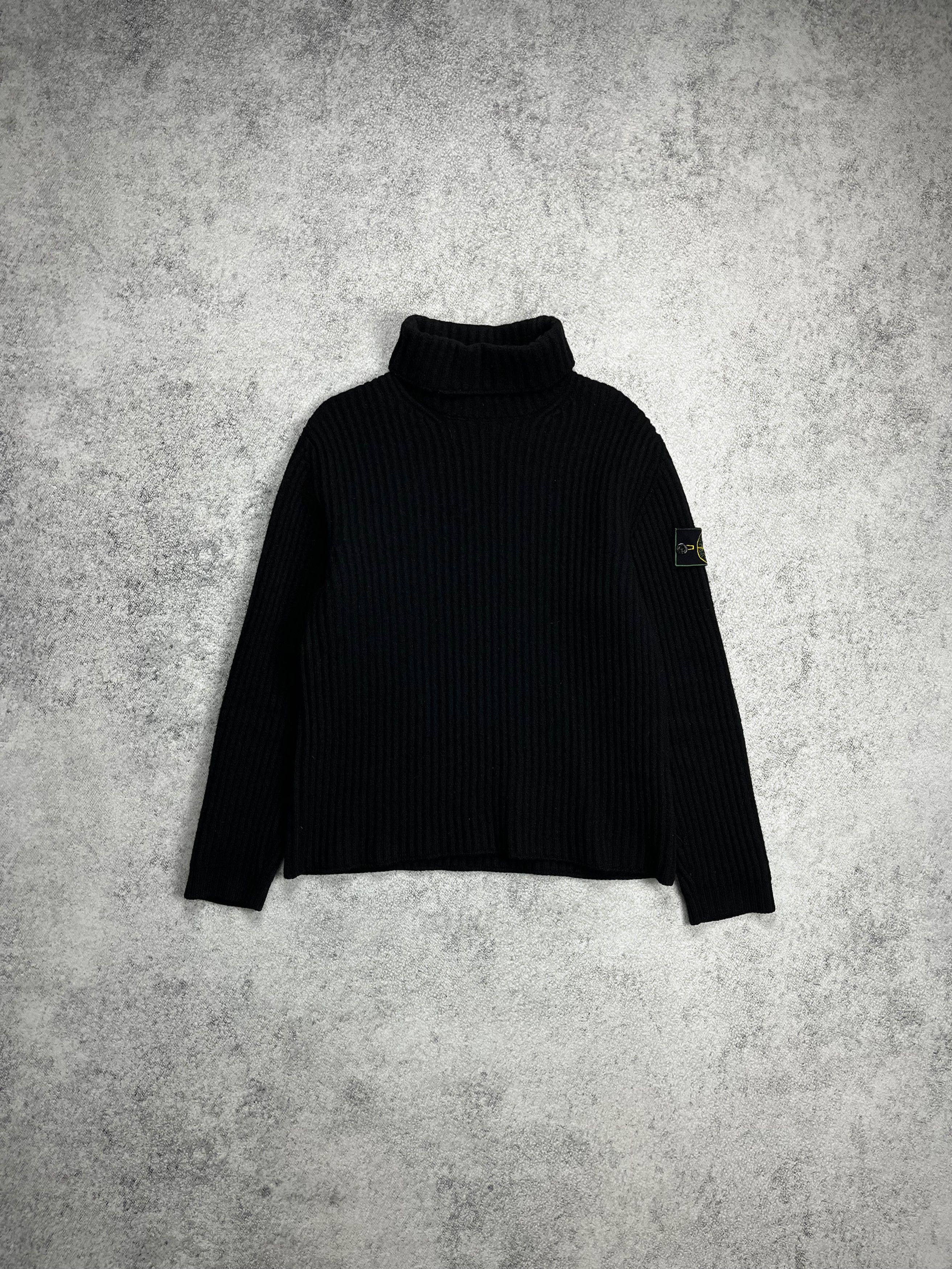 image of Massimo Osti x Stone Island Vintage Stone Island Ribbed Turtlenack Sweater Aw98 in Black (Size Medi