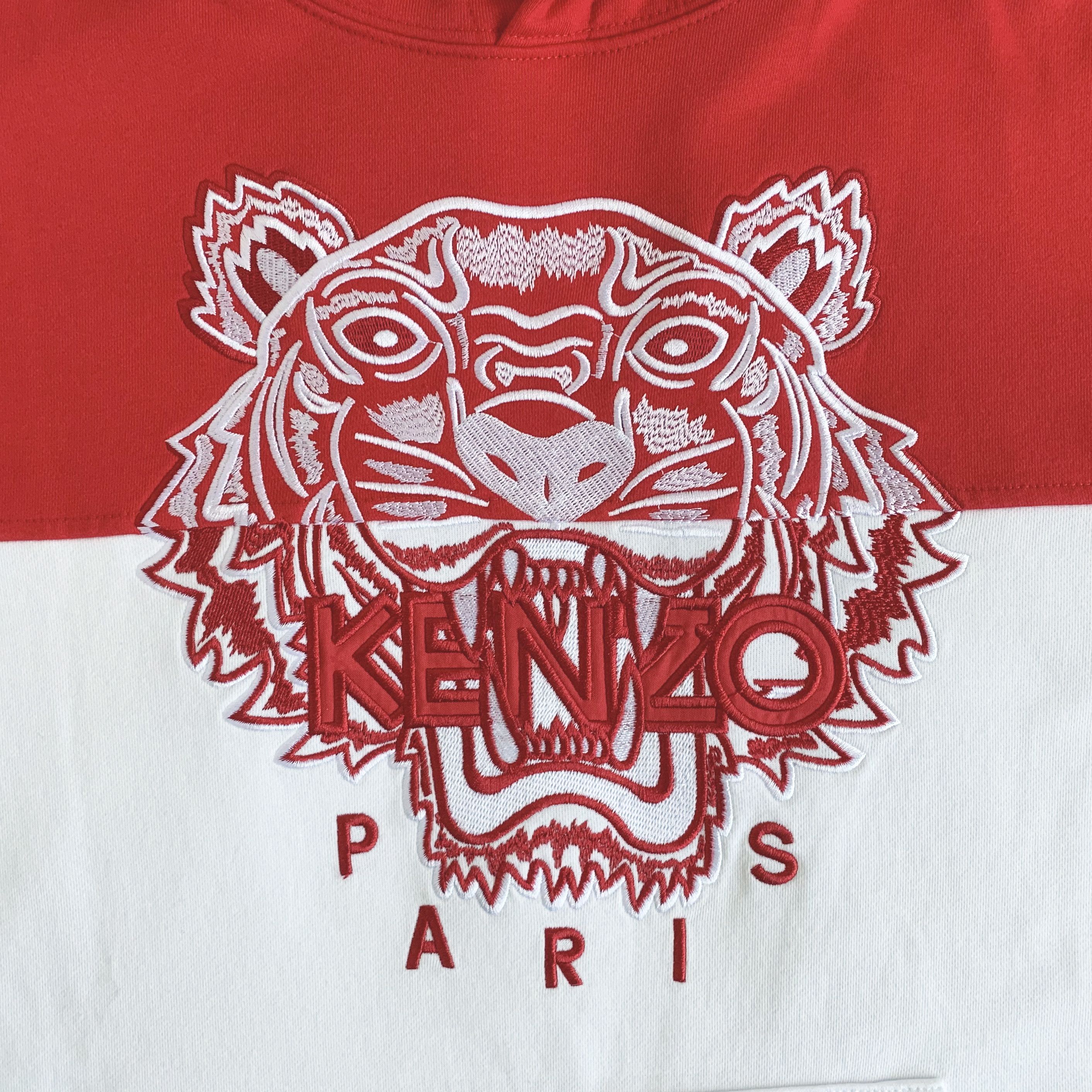Kenzo KENZO Hoodie Red and White Limited Edition Colorblock Tiger Size US XL / EU 56 / 4 - 5 Thumbnail