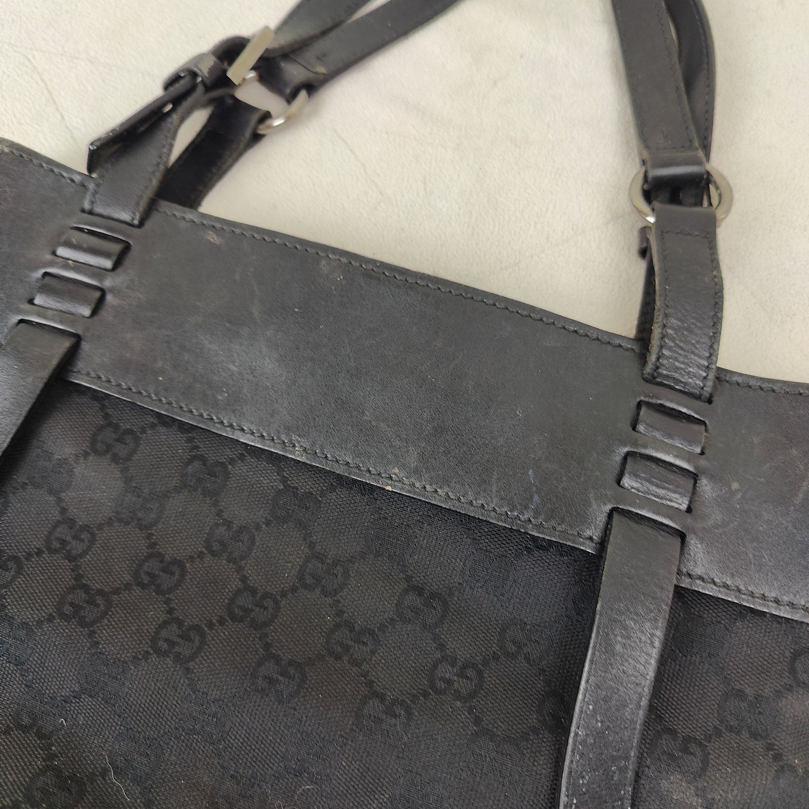 Gucci Gucci Black Monogram Shoulder Bag Black Canvas Leather Size ONE SIZE - 4 Thumbnail