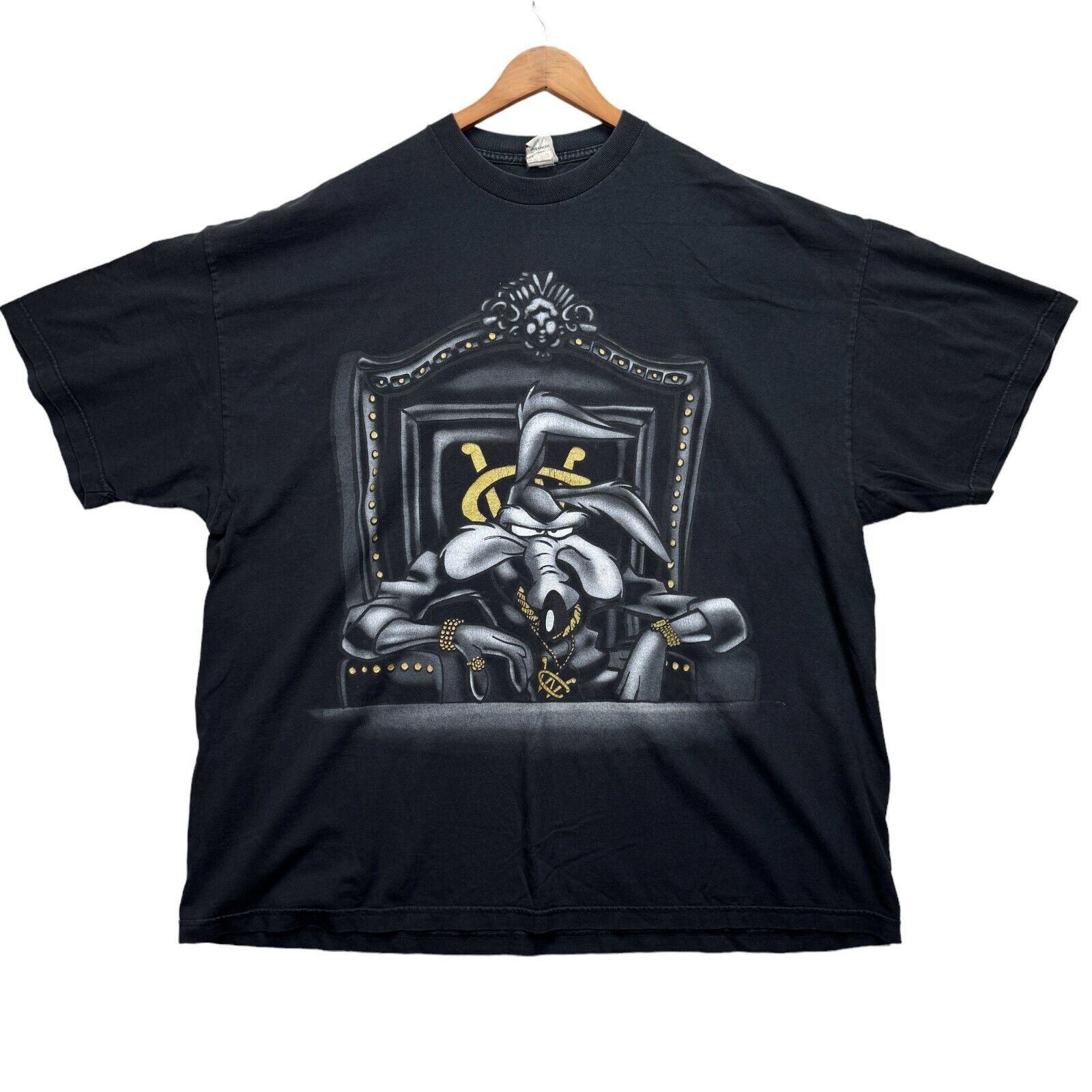 Warner Bros VTG Looney Tunes Shirt Black Wile E Coyote Throne 4XL Size US XXL / EU 58 / 5 - 1 Thumbnail