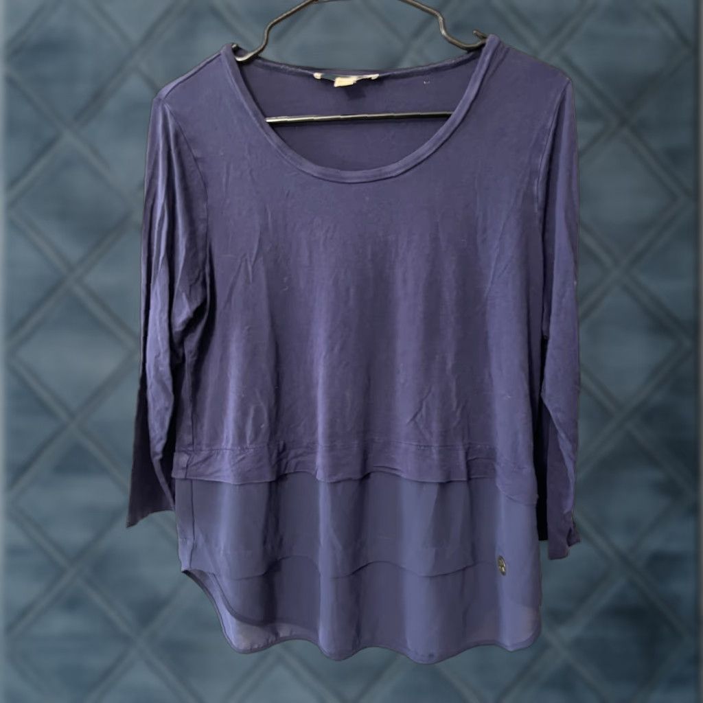 Michael Kors Michael Kors Womens Top Blouse 3/4 Sleeve V-Neck Lightweight Chiffon Blue S Womens Shirts Classic Designer Tunic Size S / US 4 / IT 40 - 1 Thumbnail