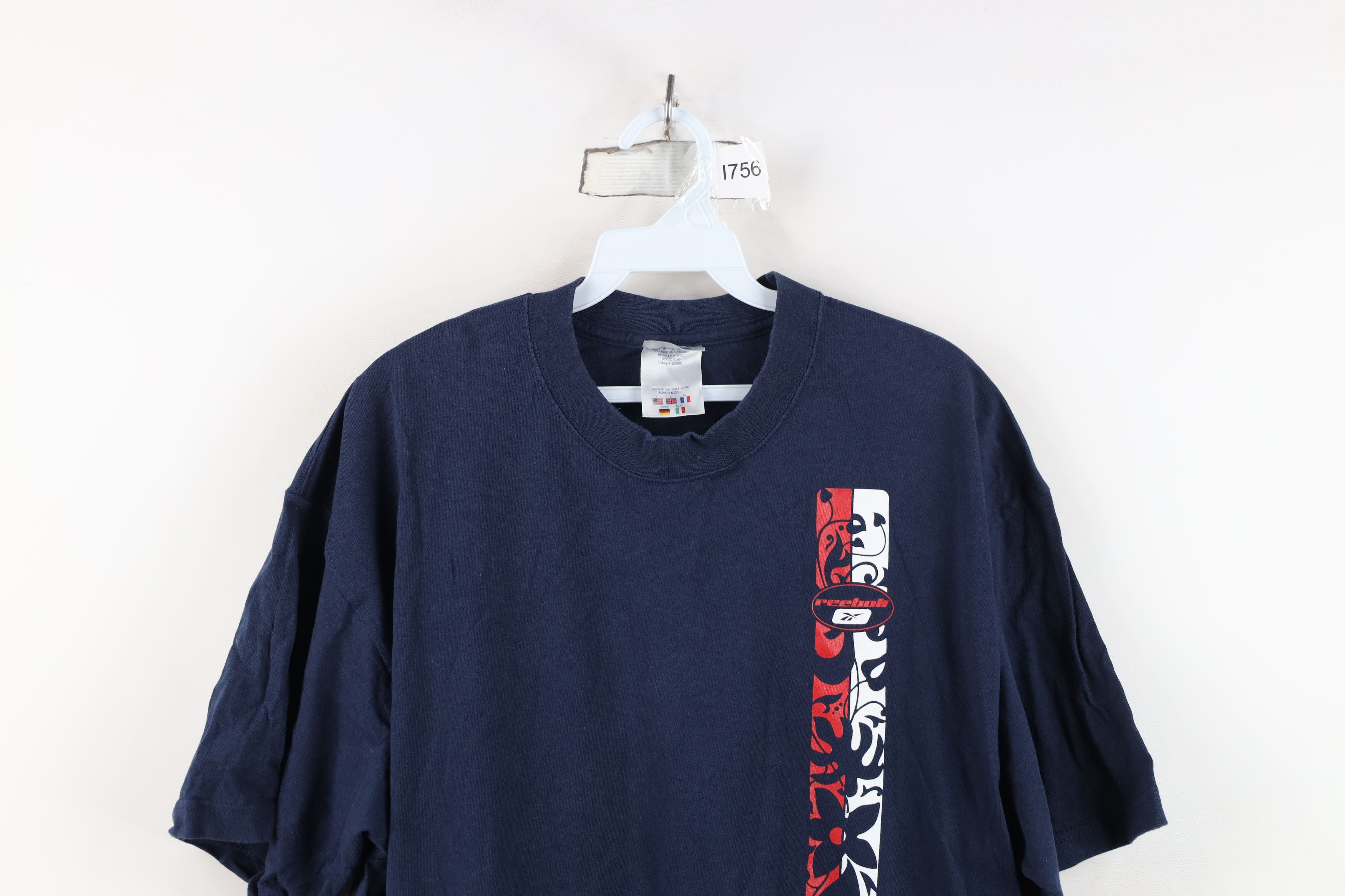 Reebok Vintage 90s Y2K Reebok Spell Tribal Flower T-Shirt Navy Blue Size US L / EU 52-54 / 3 - 2 Thumbnail