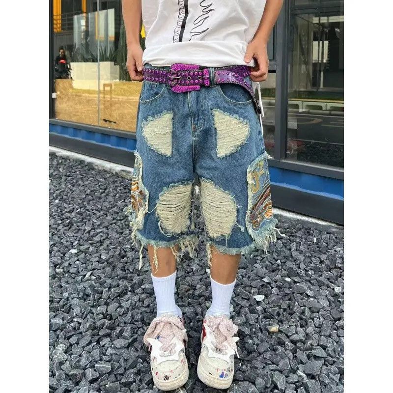 Japanese Brand × Jean Hip hop embroidered high street denim shorts Size US 32 / EU 48 - 1 Thumbnail
