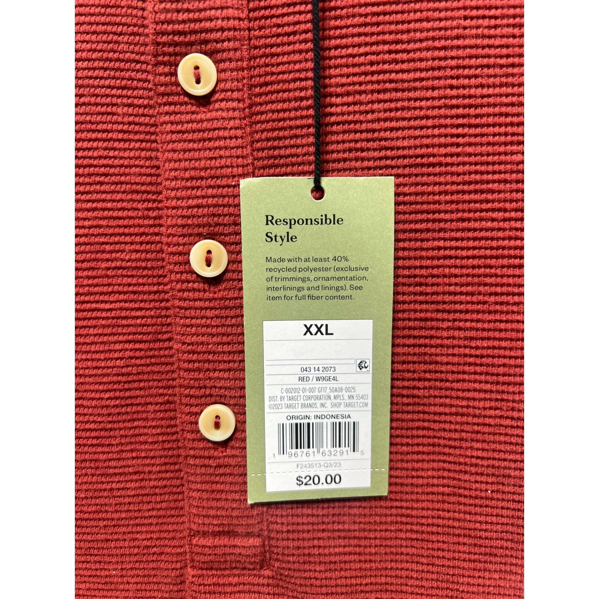Other GoodFellow - Men's Long Sleeve Henley T-Shirt - Red - XXL Size US XXL / EU 58 / 5 - 10 Thumbnail
