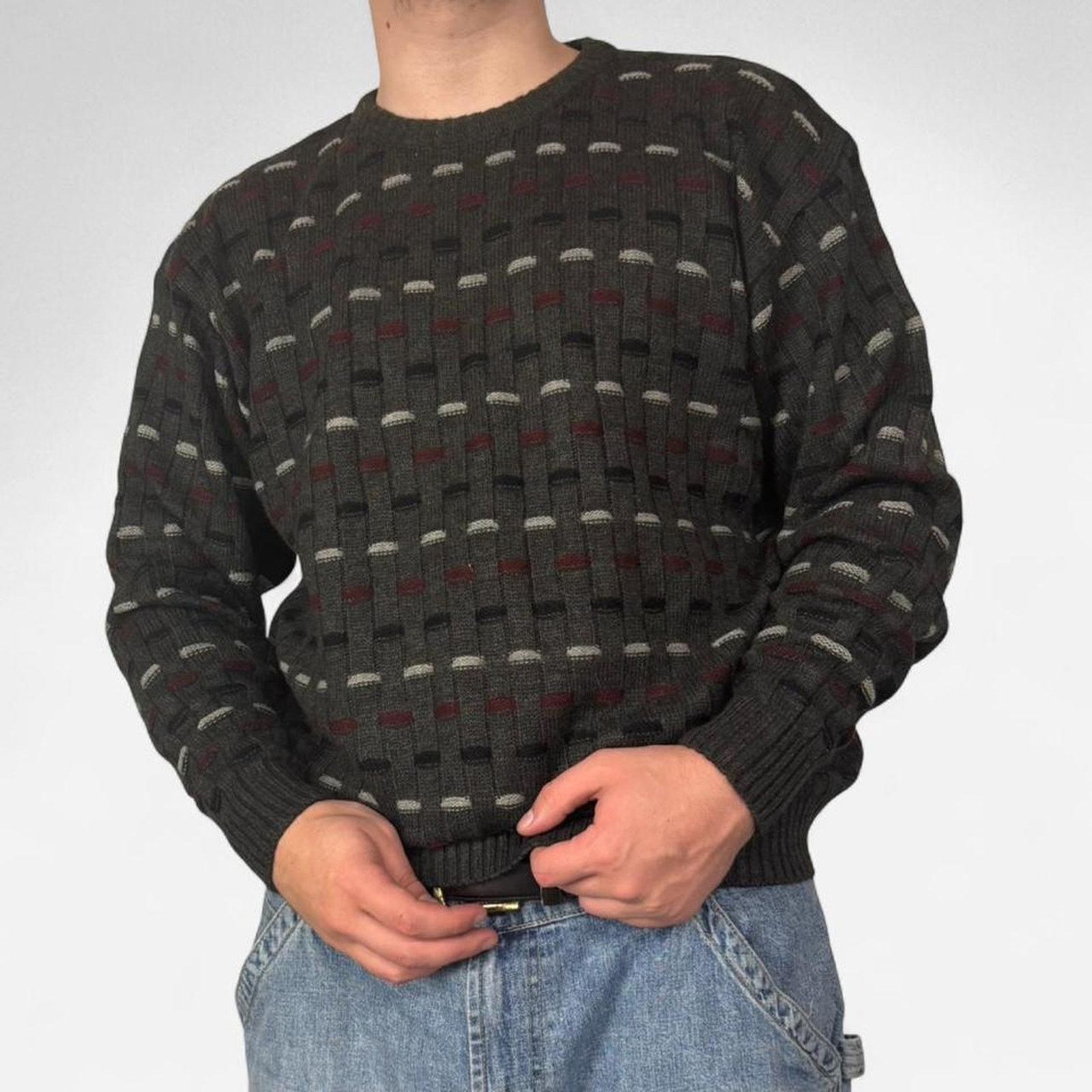 Vintage 90s Munsingwear grey and red Grandpa knit sweater Size XL Size US XL / EU 56 / 4 - 1 Thumbnail