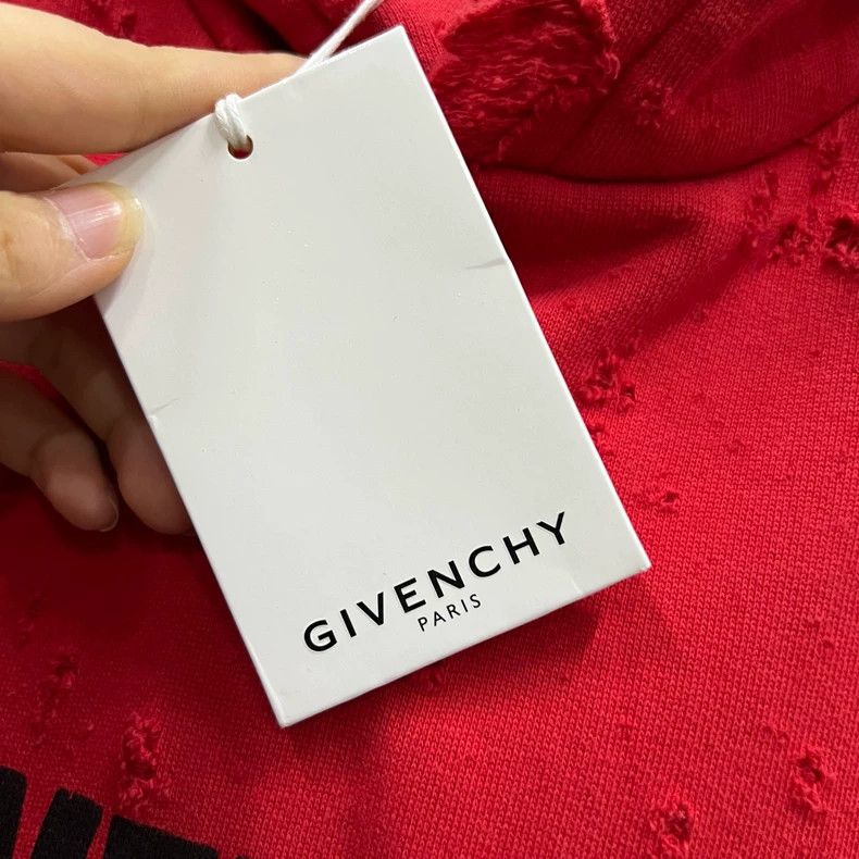 Givenchy Red Large Destroyed Logo Hoodie, Size M