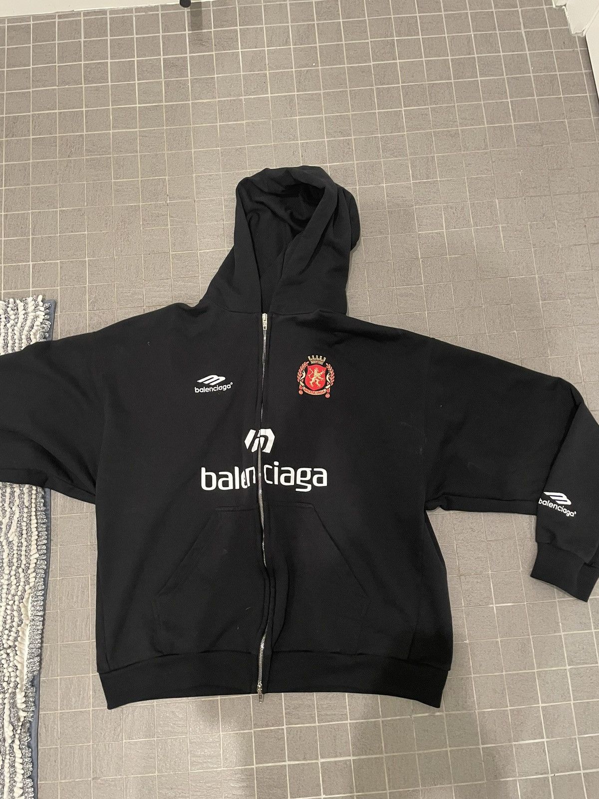 image of Balenciaga Ss24 Soccer Paris Zip Up in Black, Men's (Size XS)