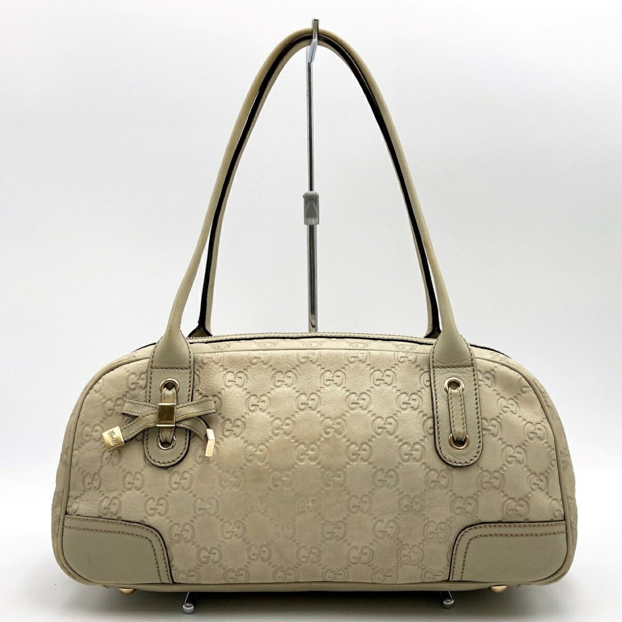 image of Gucci Princy Sima GG Pattern Shoulder Bag Mini Boston Ivory White Leather Ladies 161720 in Black, W