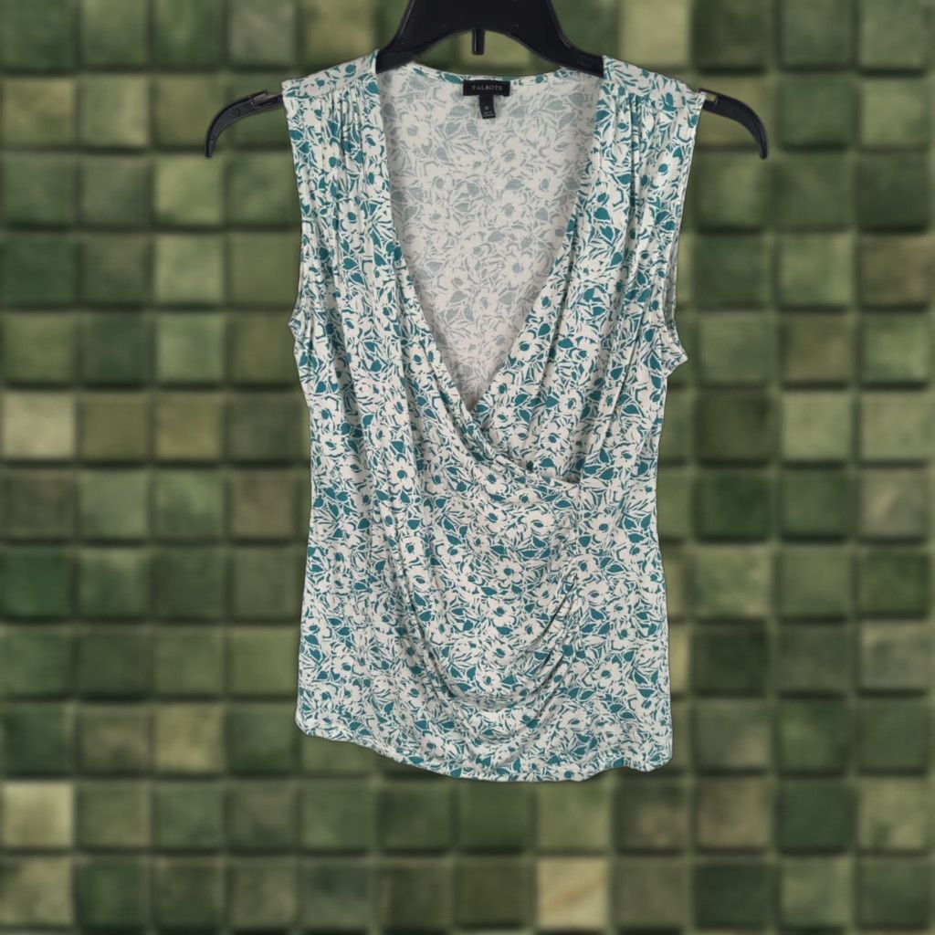 Talbots Talbots Blouse Floral Sleeveless V-Neck Faux Wrap Front Green M Regular Women's Shirt Tank Lyocell Rayon Machine Washable Size M / US 6-8 / IT 42-44 - 1 Thumbnail