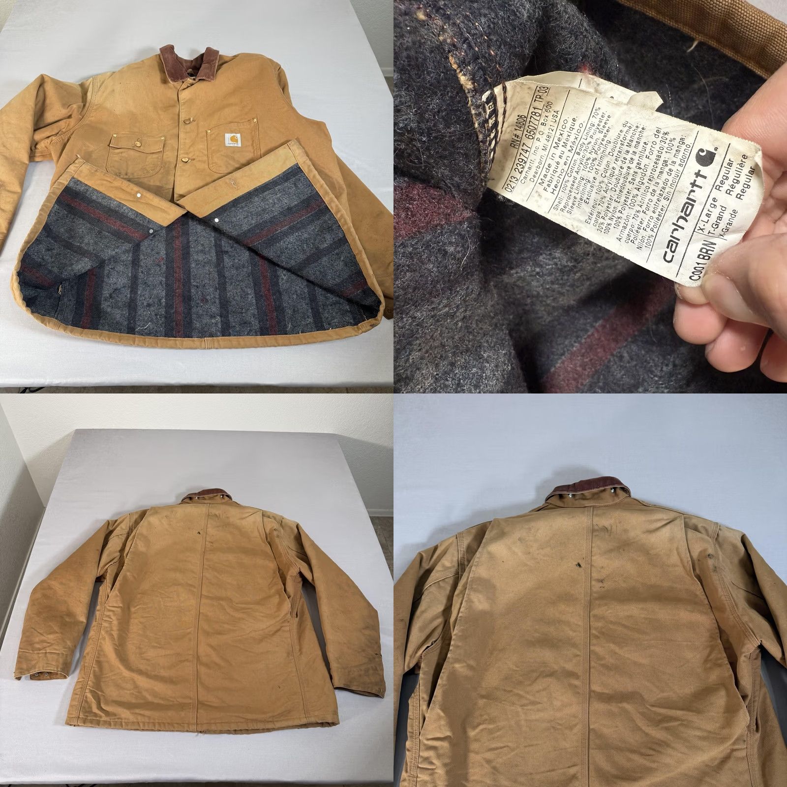 Carhartt VINTAGE Carhartt Jacket Mens XL Brown Canvas Chore Barn Coat Blanket Lined C001 BRN 90s Size US XL / EU 56 / 4 - 9 Thumbnail