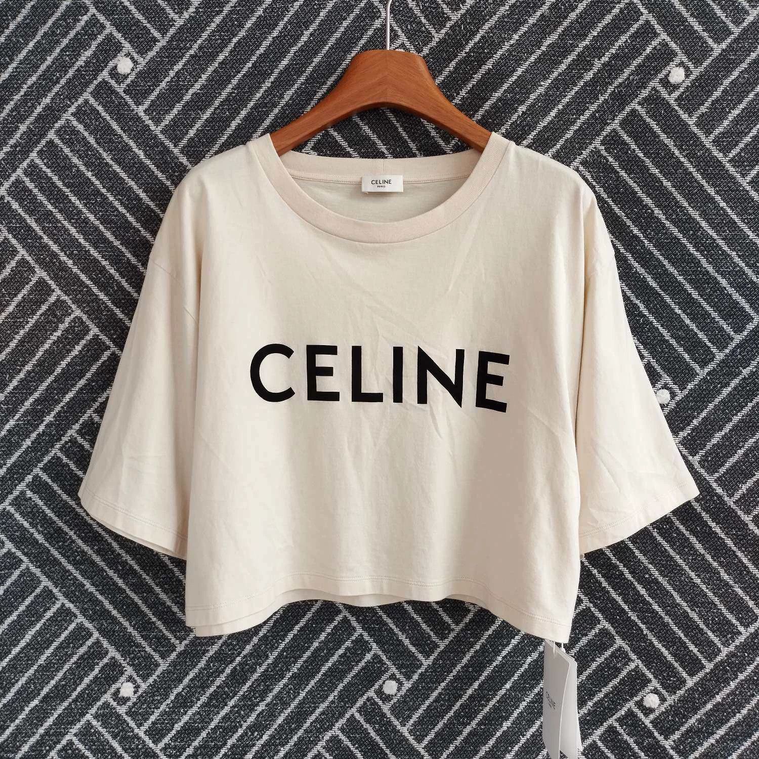 Celine CELINE SS21 logo crewneck crop top women's taupe L Size L / US 10 / IT 46 - 1 Thumbnail