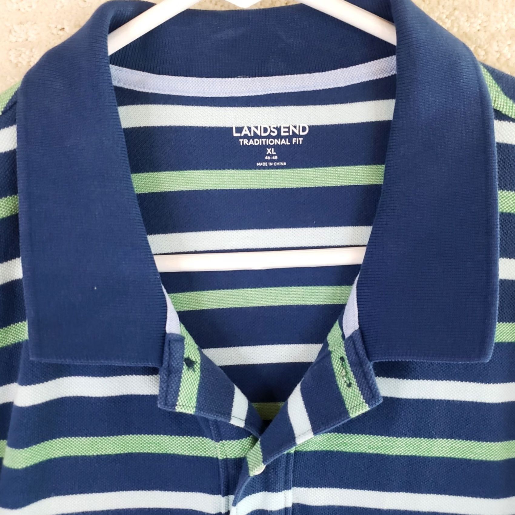 Lands' End Lands' End Polo Shirt Mens XL Blue Striped 100% Cotton Traditional Fit Regular Size US XL / EU 56 / 4 - 4 Thumbnail