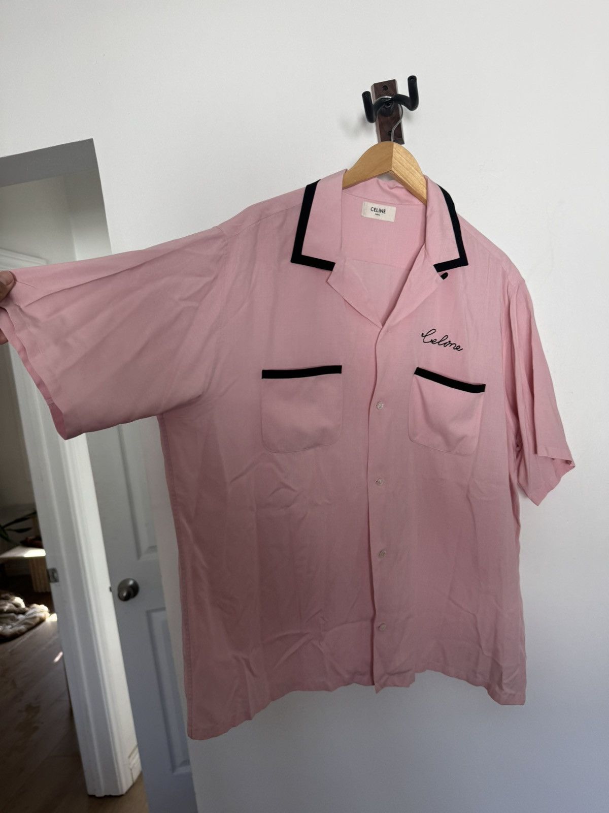 Celine Rare Blush Pink Bowling Shirt Viscose Size US XL / EU 56 / 4 - 3 Thumbnail