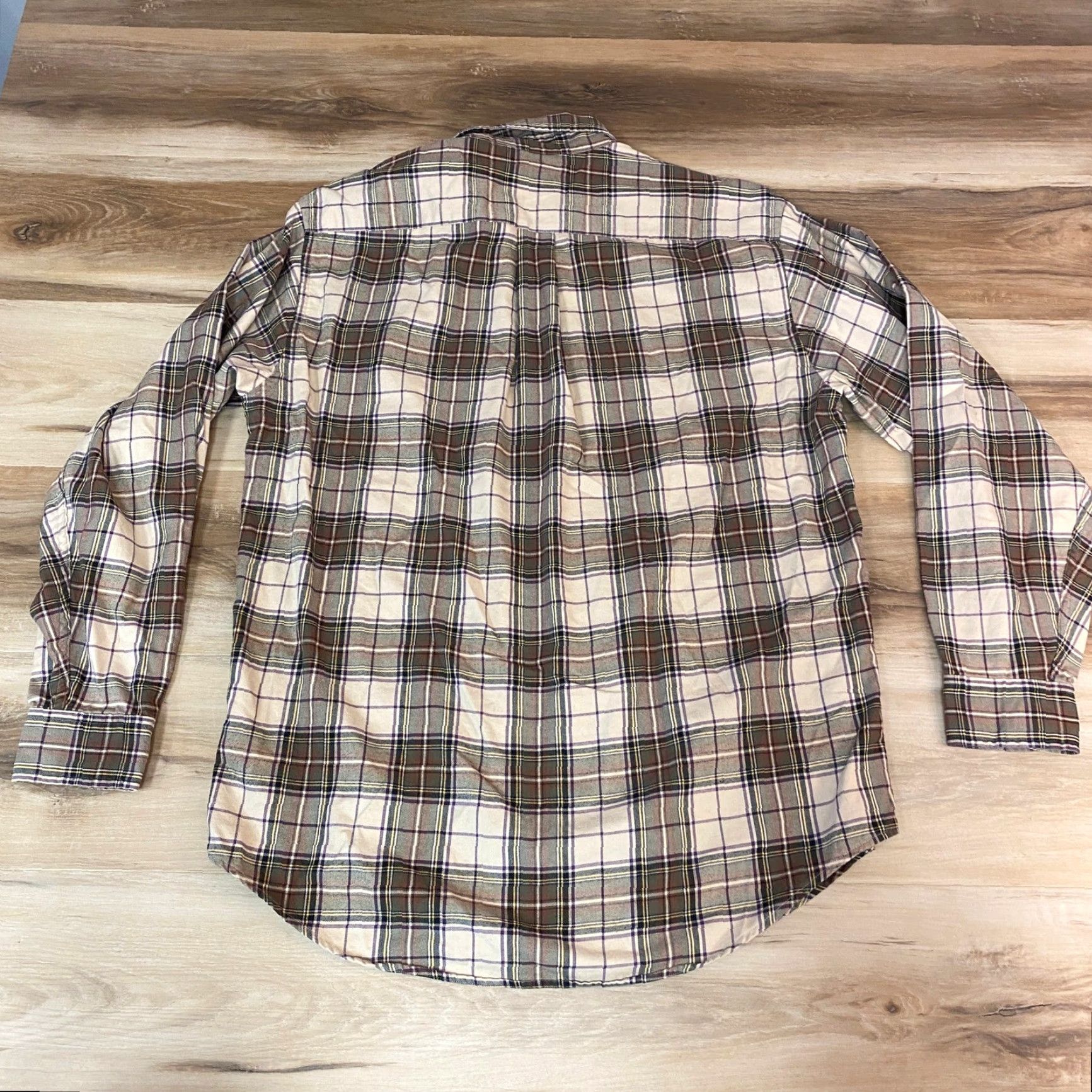 Brooks Brothers Brooks Brothers Mens Plaid Button-Down Shirt Long Sleeve Medium Twill Beige Cotton Classic Fit Chest Pocket Button-Up Collar-Down Size US M / EU 48-50 / 2 - 8 Thumbnail