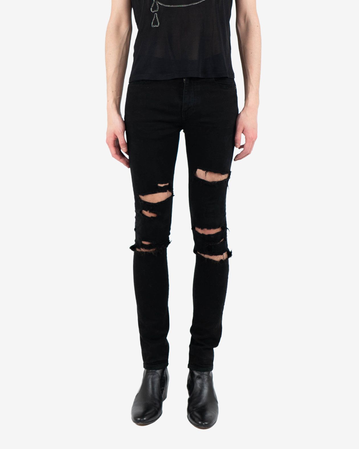 Saint Laurent Paris Black Ripped Skinny Denim Size US 29 - 5 Thumbnail