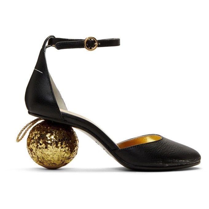 Maison Margiela Maison Margiela MM6 Black Leather Glitter Ball Heels Size US 7 / IT 37 - 18 Thumbnail