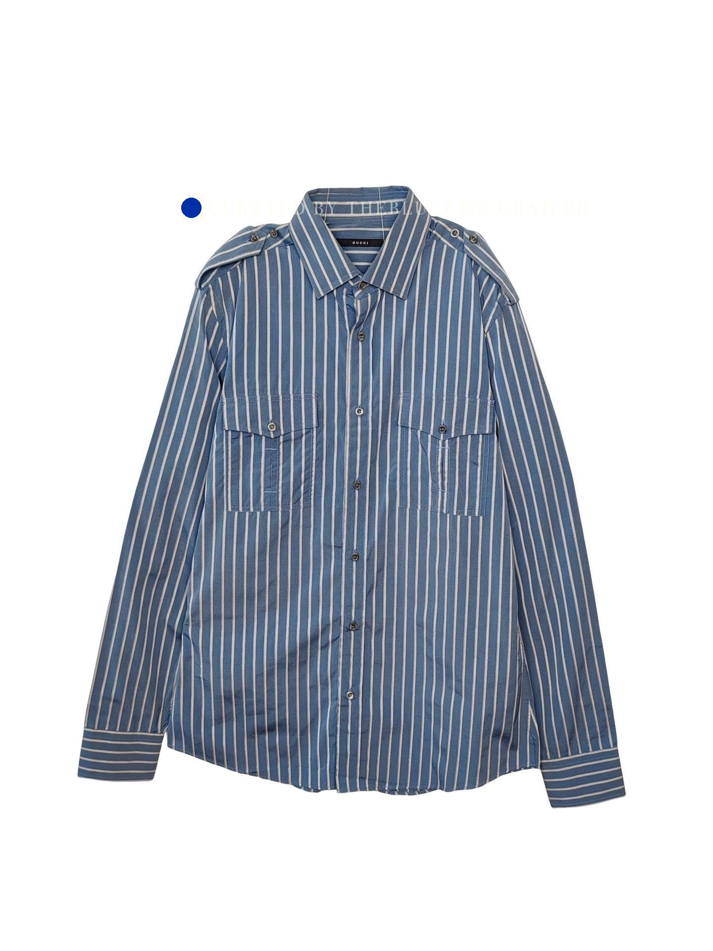Gucci Blue Striped Long-Sleeve Button-Up Shirt Size US M / EU 48-50 / 2 - 1 Thumbnail