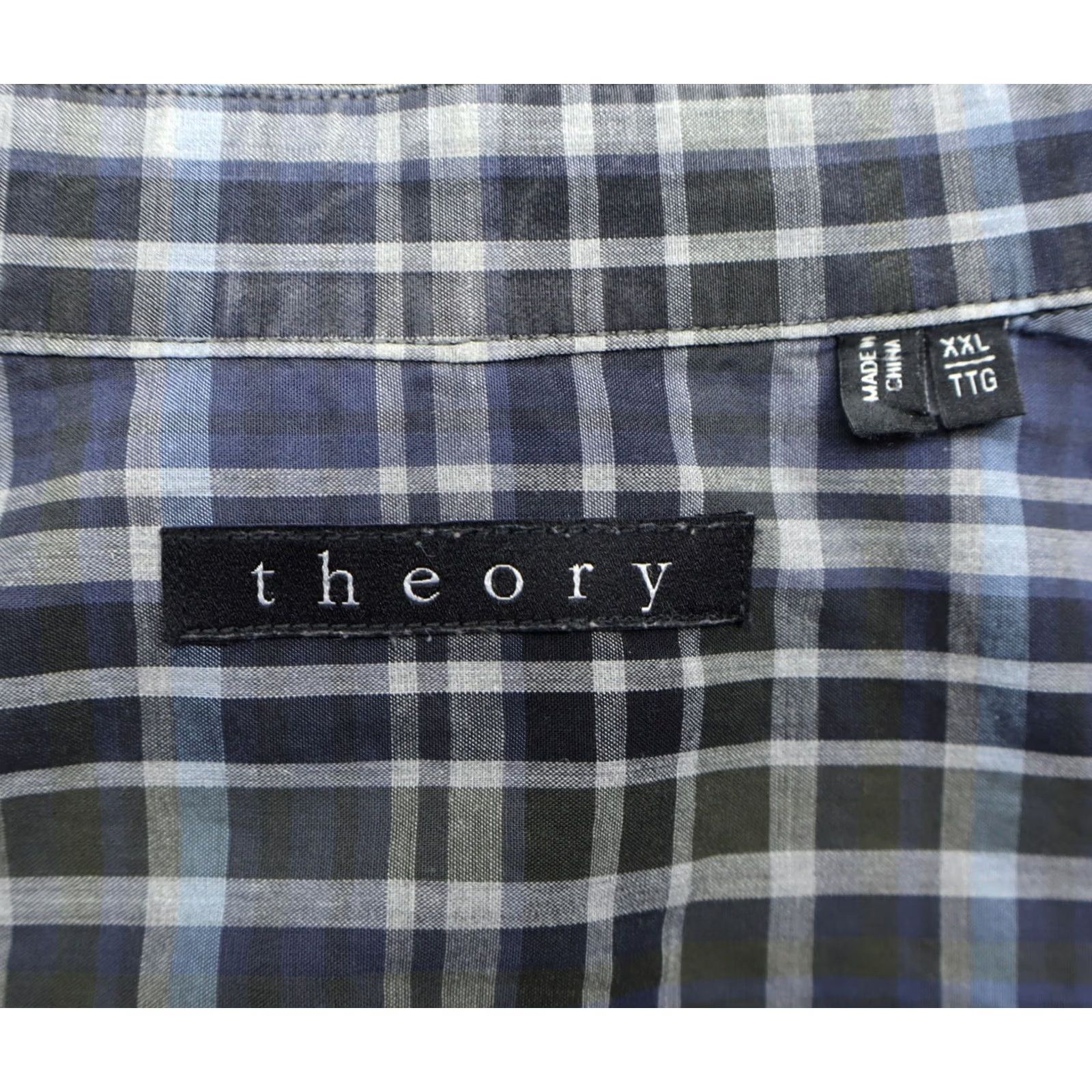 Theory Theory Shirt 2XL Button-Up Plaid Long Sleeve Gray Cotton Men’s Casual Workwear Size US XXL / EU 58 / 5 - 4 Thumbnail