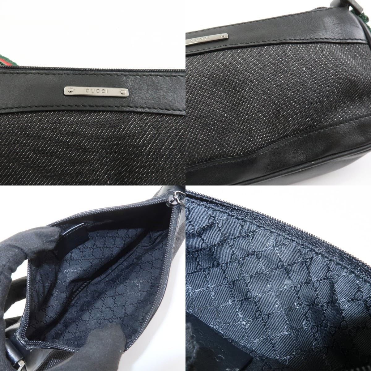 Gucci Gucci Sherry Denim & Leather Shoulder Bag Black Size ONE SIZE - 7 Thumbnail