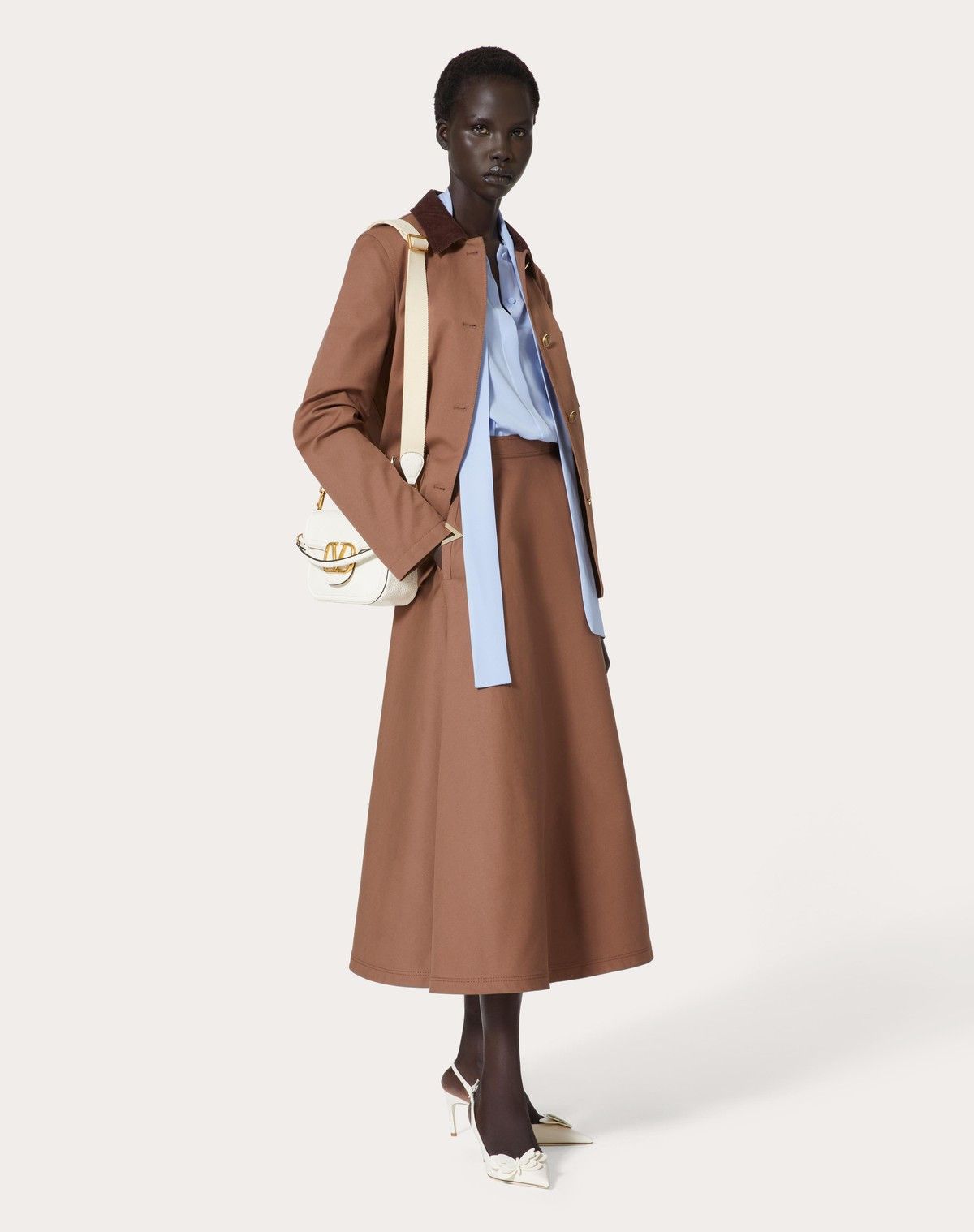 Valentino o1s1wg110525 Stretch Cotton Canvas Midi Skirt in Brown Size 25" / US 0 / IT 36 - 3 Thumbnail