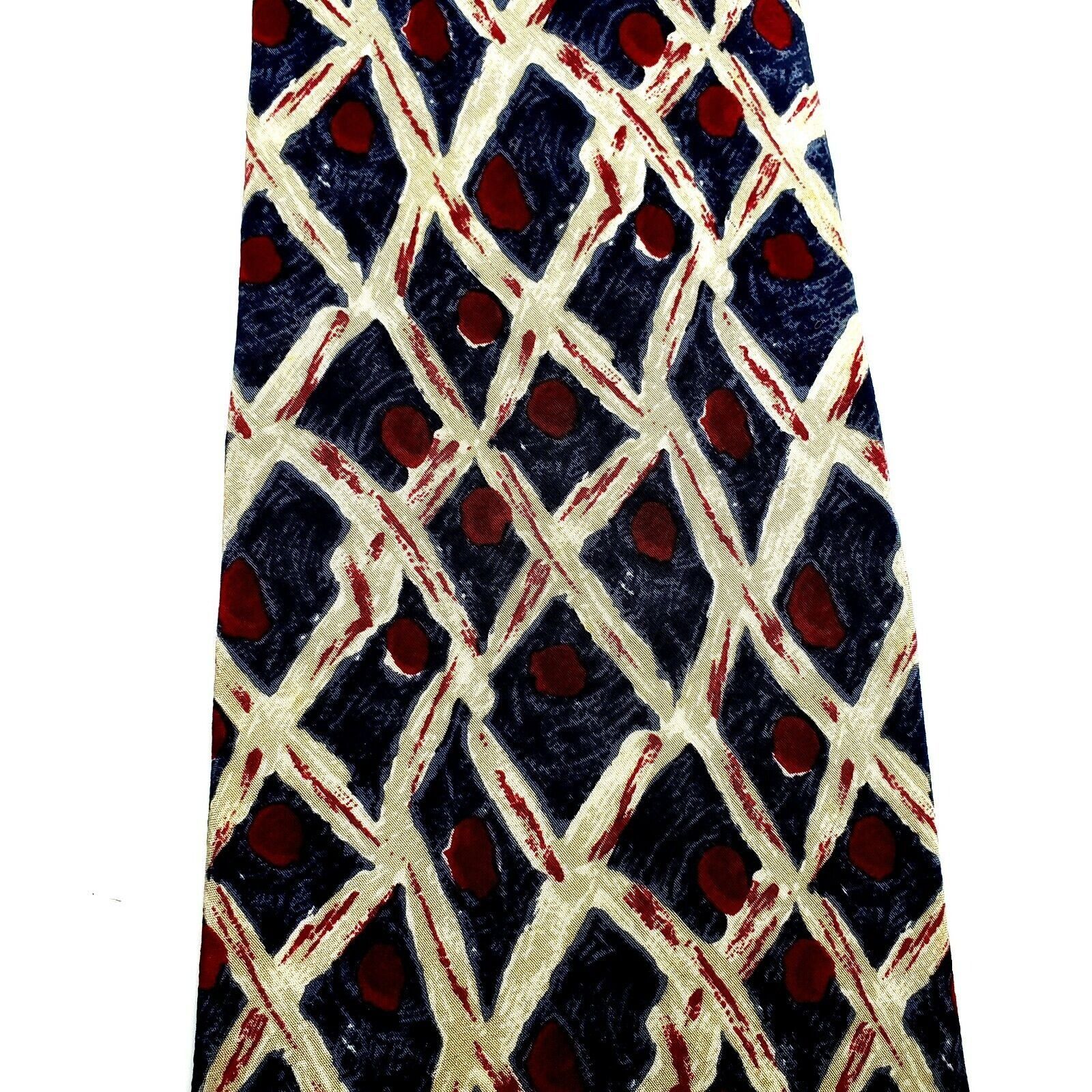 Pierre Cardin Pierre Cardin Silk Tie Blue Red Tan Geometric Wide Print Size ONE SIZE - 2 Thumbnail