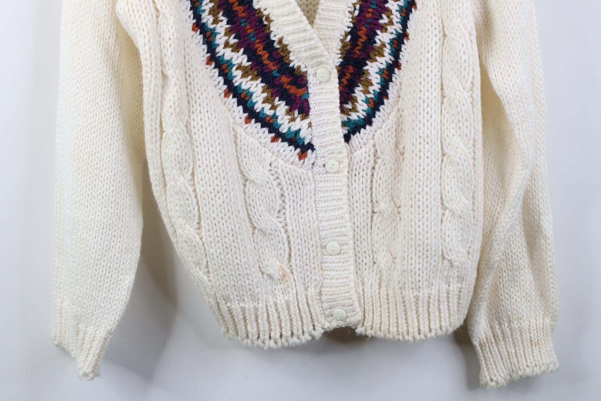 Vintage Vintage 90s Streetwear Fair Isle Cable Knit Cardigan Sweater Size S / US 4 / IT 40 - 3 Thumbnail