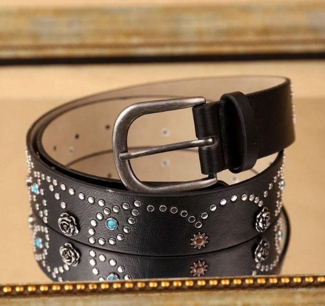 Japanese Brand Floral art rived Japanese element black colour belt Size ONE SIZE - 4 Thumbnail