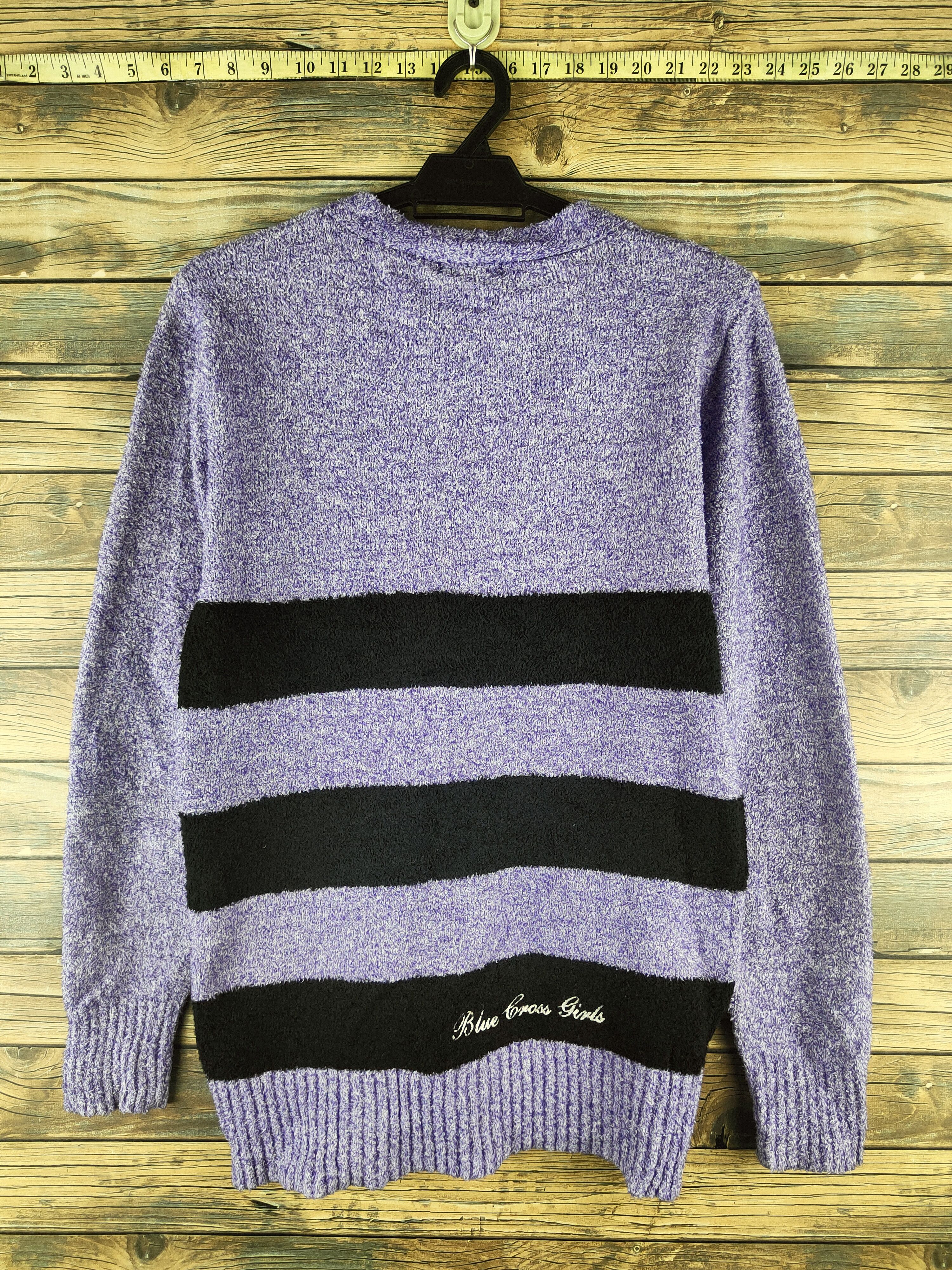 Japanese Brand DL Blue Cross Purple Black Knitwear Cardigan #46-910 Size L / US 10 / IT 46 - 8 Thumbnail