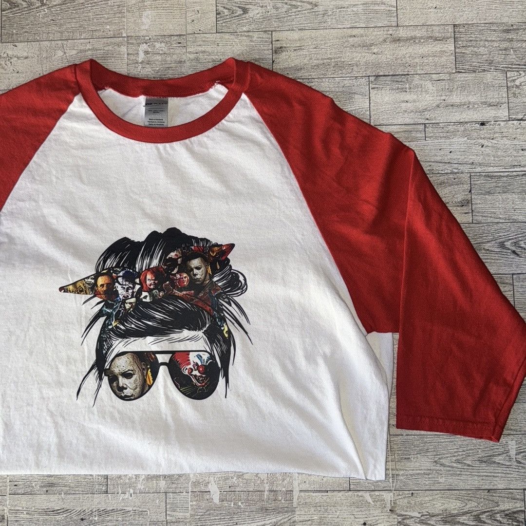 Other Messy Bun/Horror Movie, Custom Halloween Raglan Tee Size M / US 6-8 / IT 42-44 - 6 Thumbnail