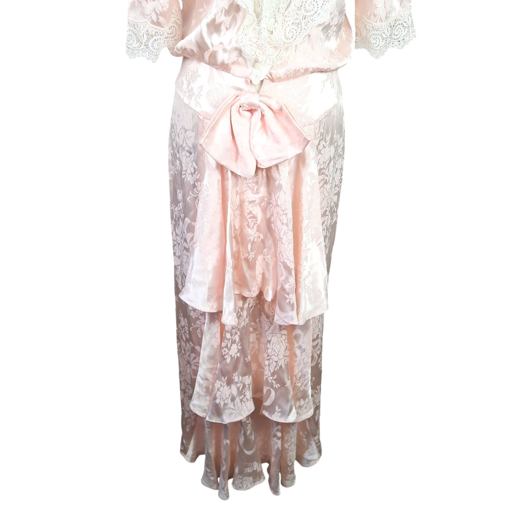Jessica McClintock VINTAGE Jessica McClintock Pink Floral Satin White Lace Long Party Dress S Women Long Maxi Ball Gown 80s Girls/ Womens Size S / US 4 / IT 40 - 6 Thumbnail