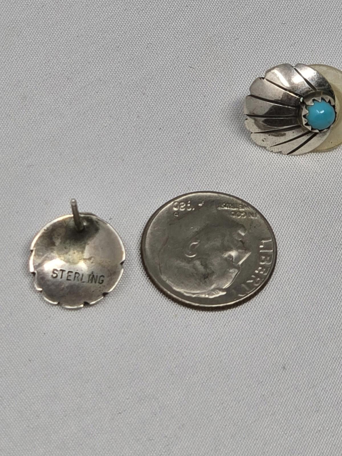 Sterling Silver Vintage Native American Sterling Stud Earrings w/ Turquoise Size ONE SIZE - 6 Thumbnail