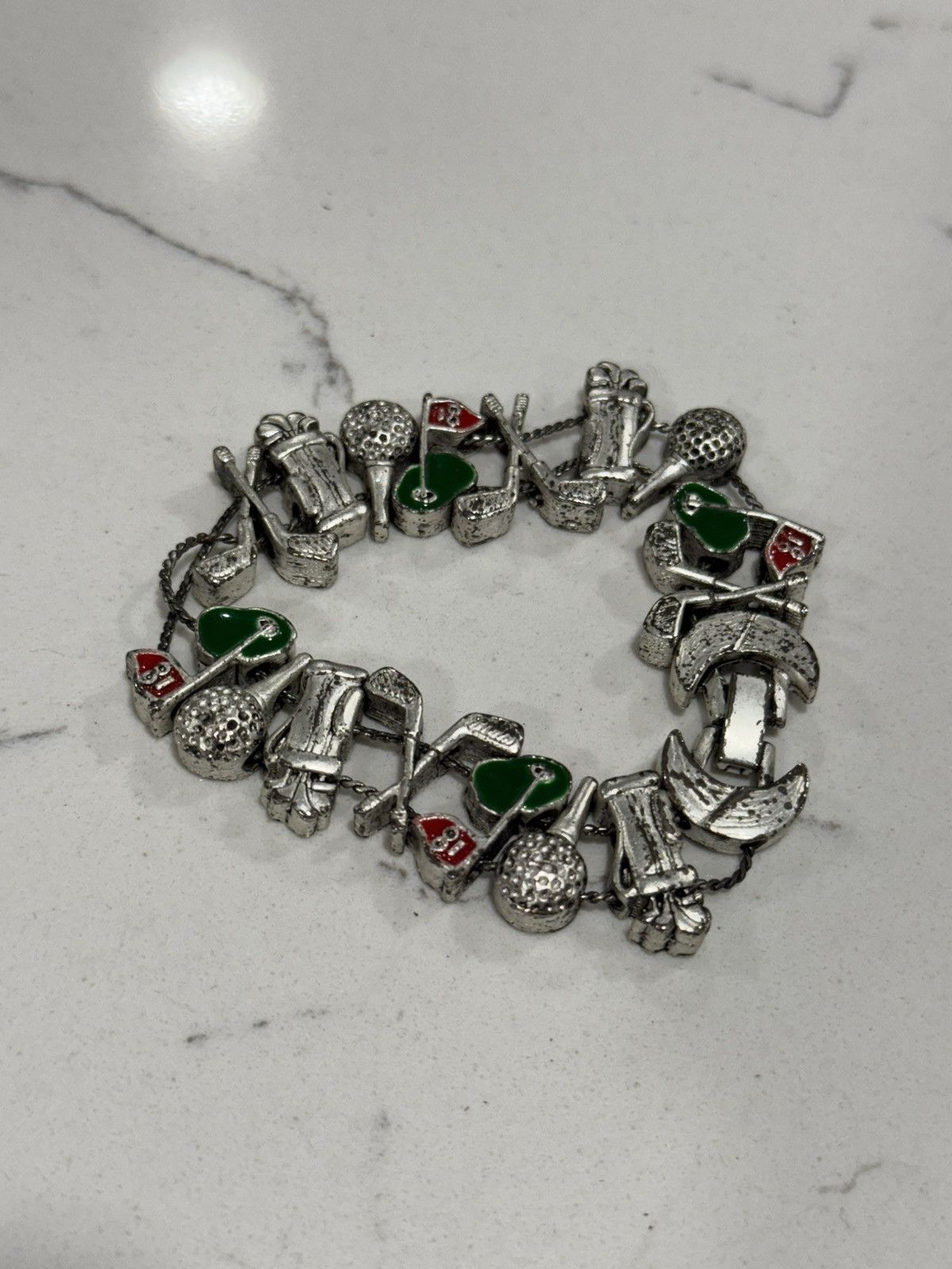 Vintage Vintage Goldette Slide Bracelet w Enameled Golf Charms Size ONE SIZE - 2 Thumbnail