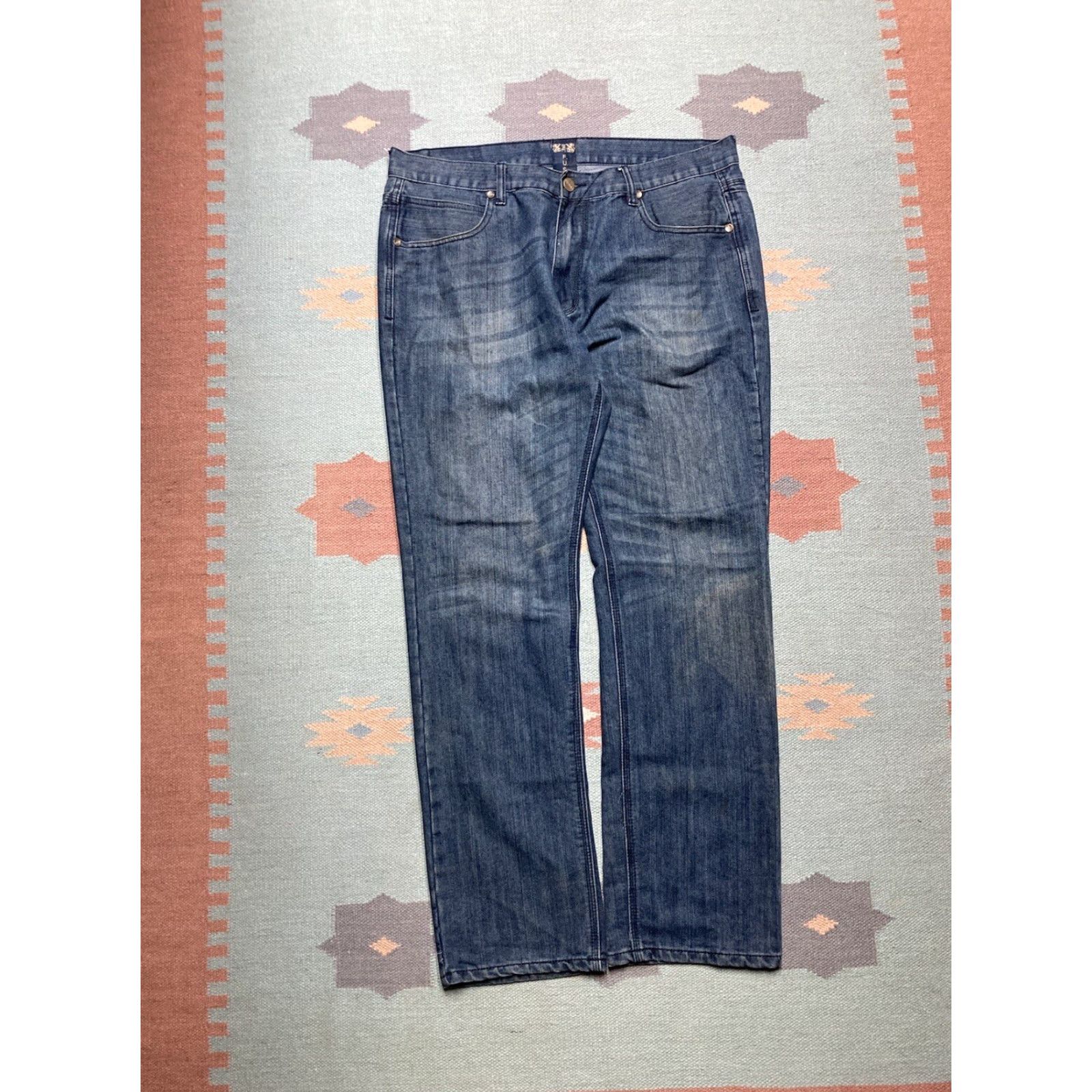 Vintage VINTAGE Jeans Men 40x33 Embroidered Wide-Leg Grunge Baggy Skater Y2K Blue Fusai 40x33 Size US 40 / EU 56 - 4 Thumbnail