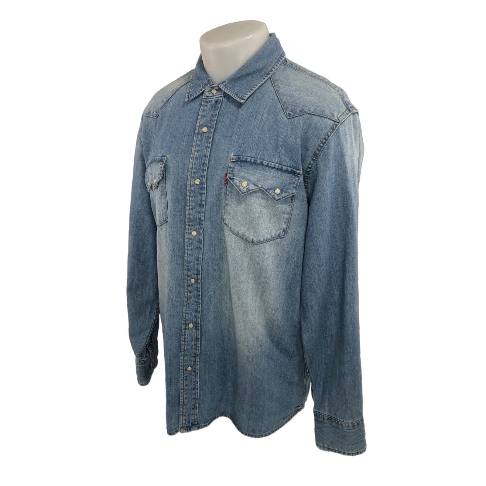 Levi's LEVI'S Western Shirt Mens XL Sawtooth Pockets Pearl Snap Blue Color Button-Up Long Sleeve Slim Size US XL / EU 56 / 4 - 1 Thumbnail
