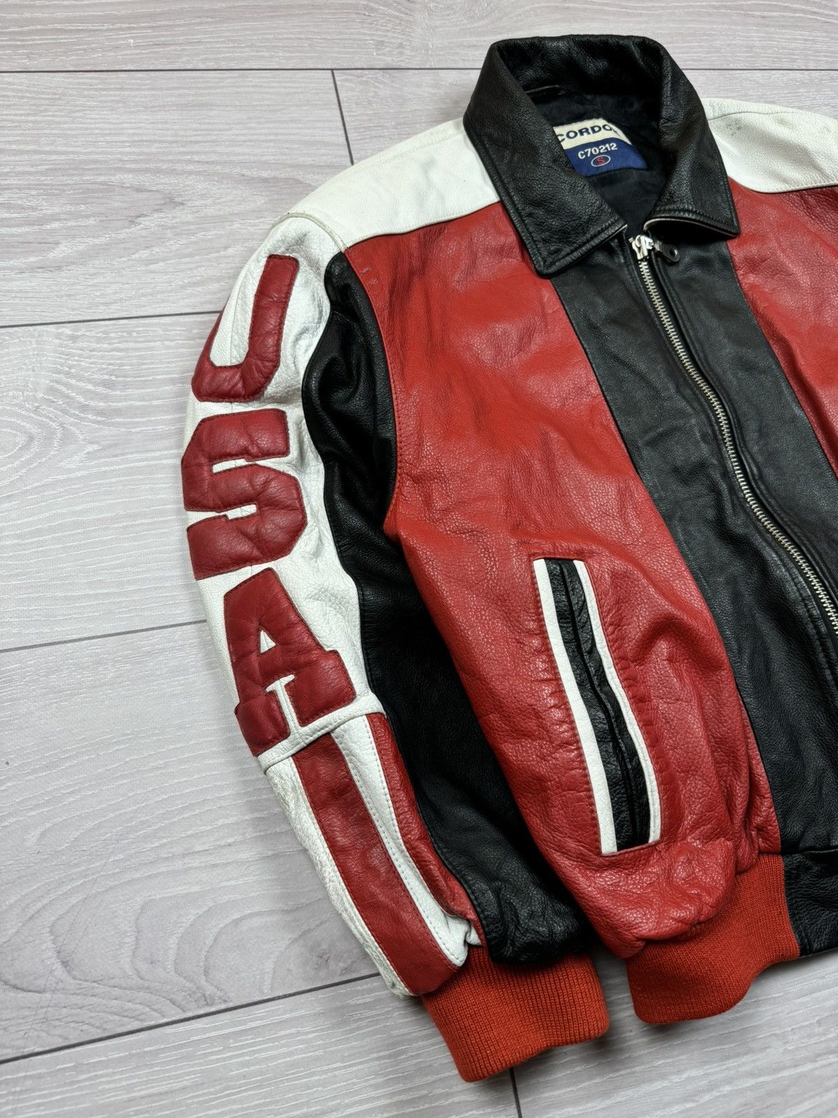 Vintage Cordon Gear USA Flag Big Logo Vintage Leather Jacket Size US S / EU 44-46 / 1 - 5 Thumbnail