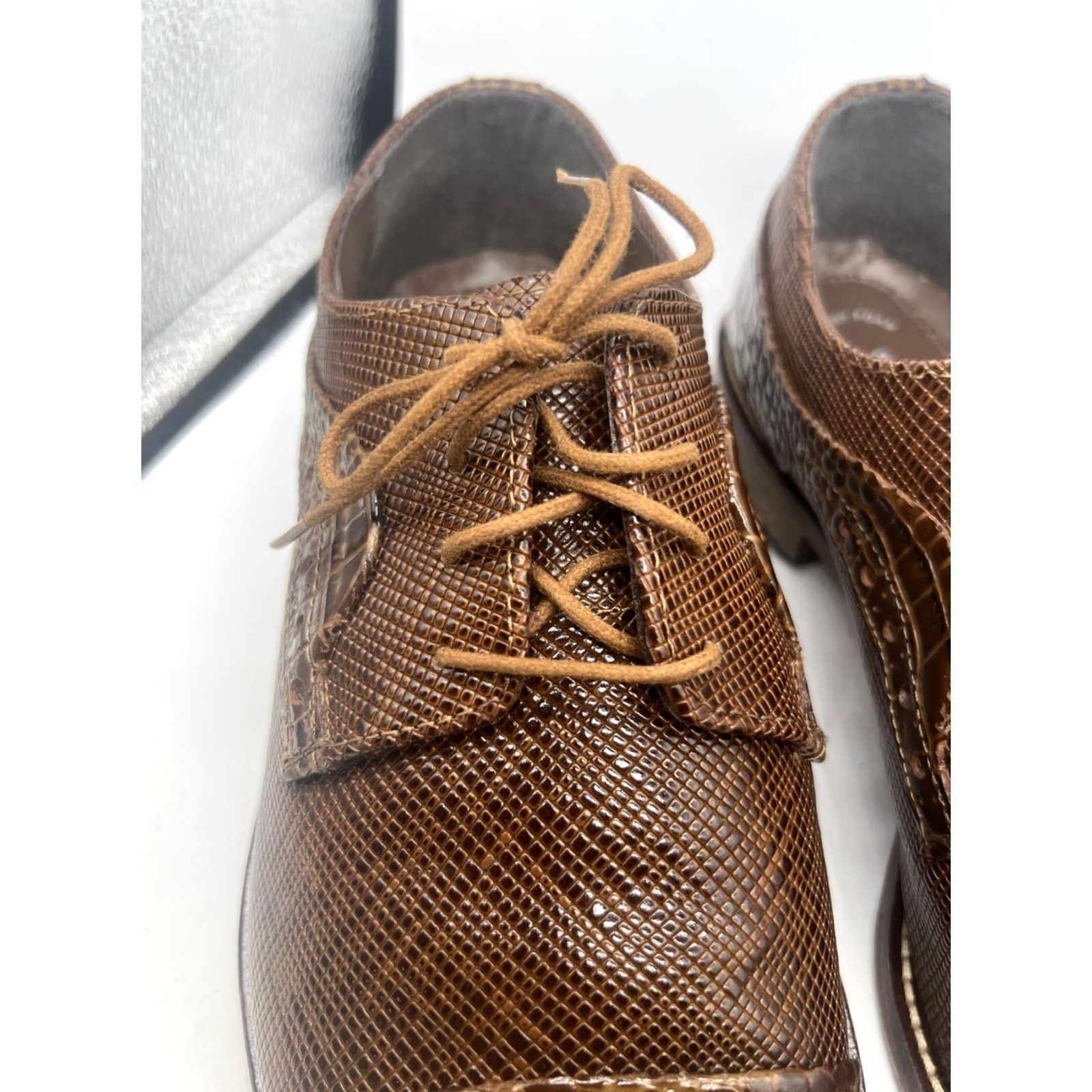 Stacy Adams Stacy Adams Mens Dress Shoes Oxford Cap Toe Leather Lace Up Croc Textured Brown 12M Mens Shoes Size ONE SIZE - 2 Thumbnail