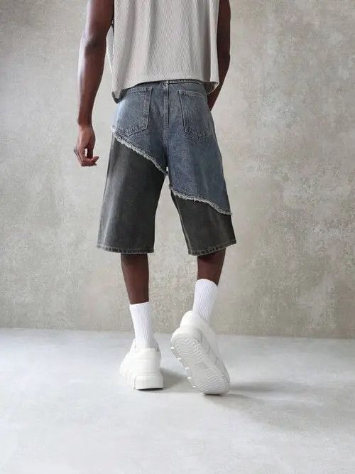 Japanese Brand Contrast Panel Y2k Shorts Jorts Denim Size US 34 / EU 50 - 2 Thumbnail