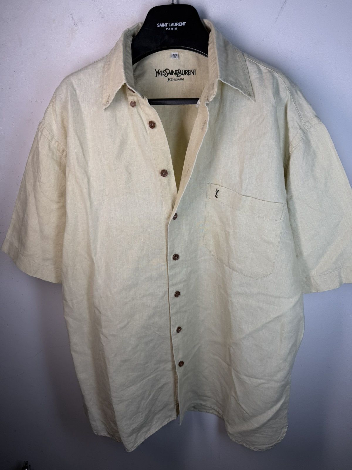 Yves Saint Laurent Linen 90s YSL Shirt Beige Lemon Summer Yves Saint Laurent Size US M / EU 48-50 / 2 - 18 Thumbnail