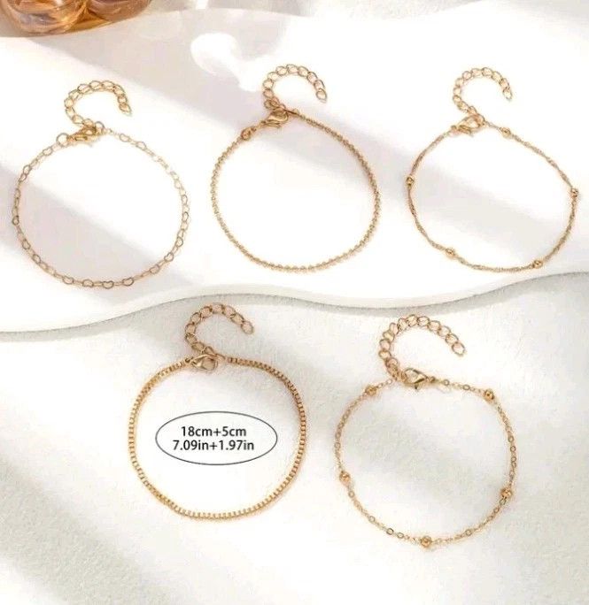 Other 5 pc Round Bead Heart Chain Bracelet Set Size ONE SIZE - 3 Thumbnail