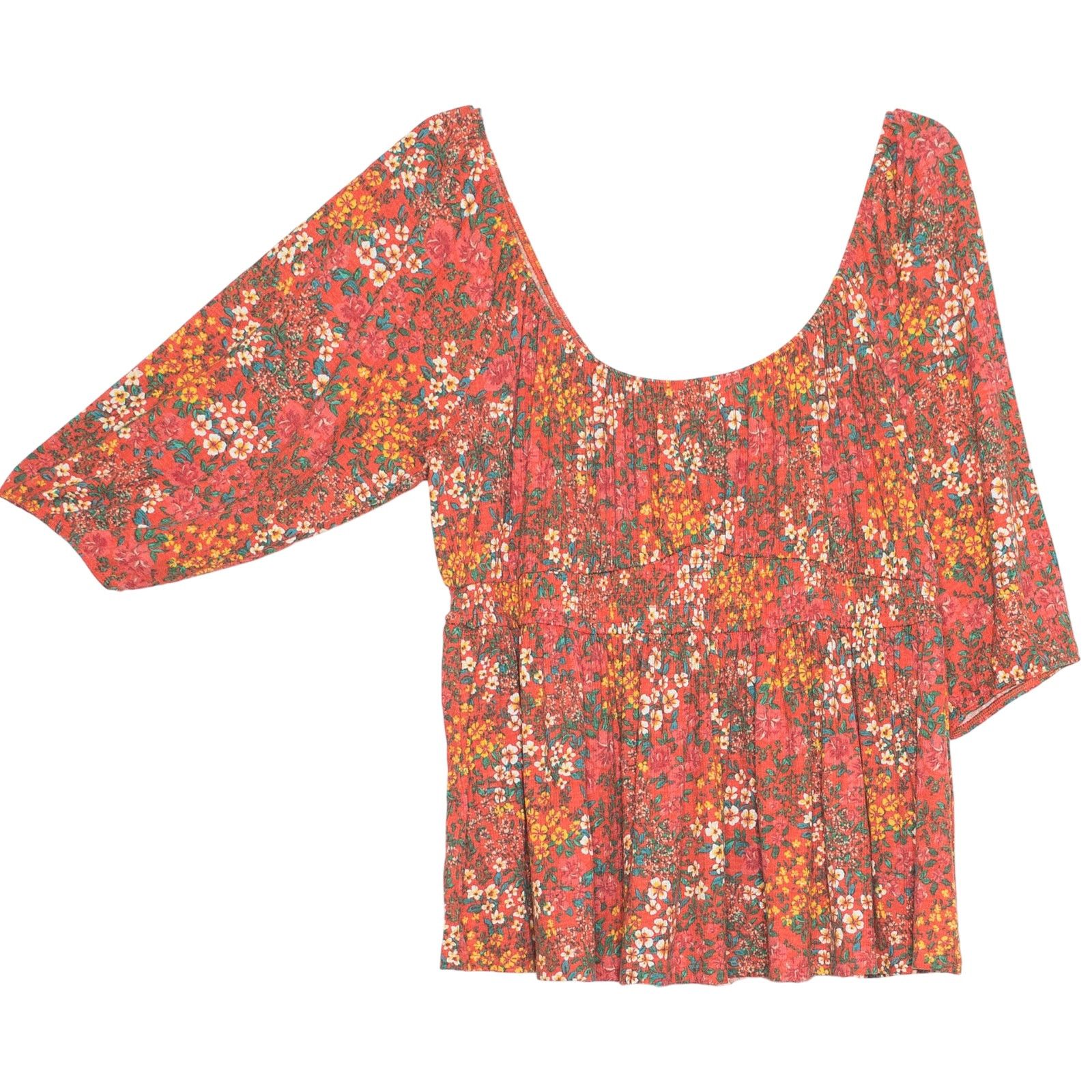 Torrid Torrid Top Floral Smocked Plus Size 3 3X Orange Boho Peasant Size 3XL / US 20-22 - 2 Thumbnail